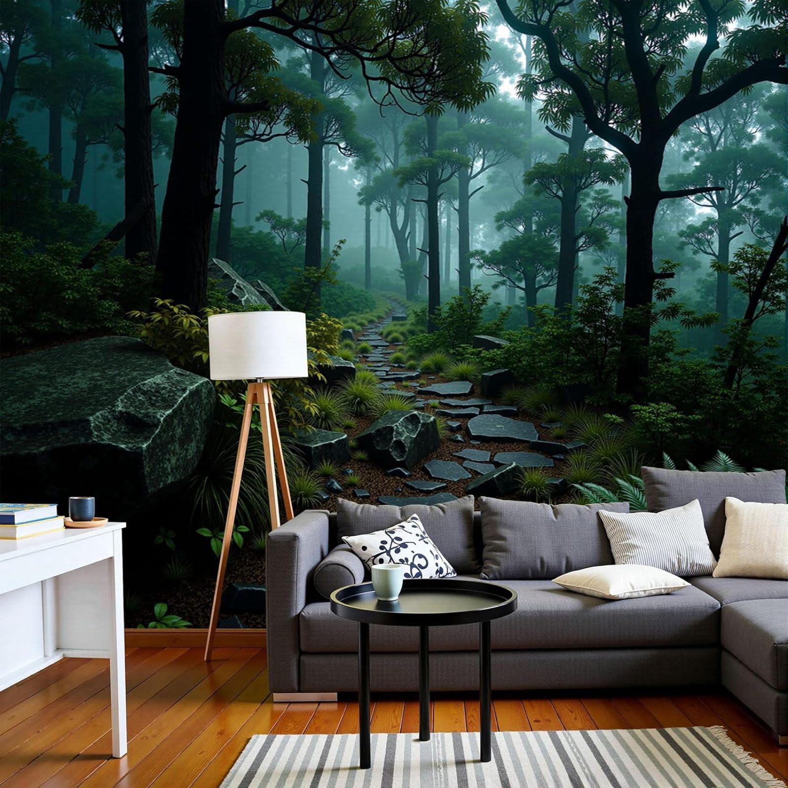 kfjhgbdshhj Nature Forest Wallpaper, Winding Stone Path, XL Non-Woven Wallpaper for Bedroom Living Room, Green Wallpaper, Wall Covering, 150cm x 105cm Stickers - Frameless Painting - Poster