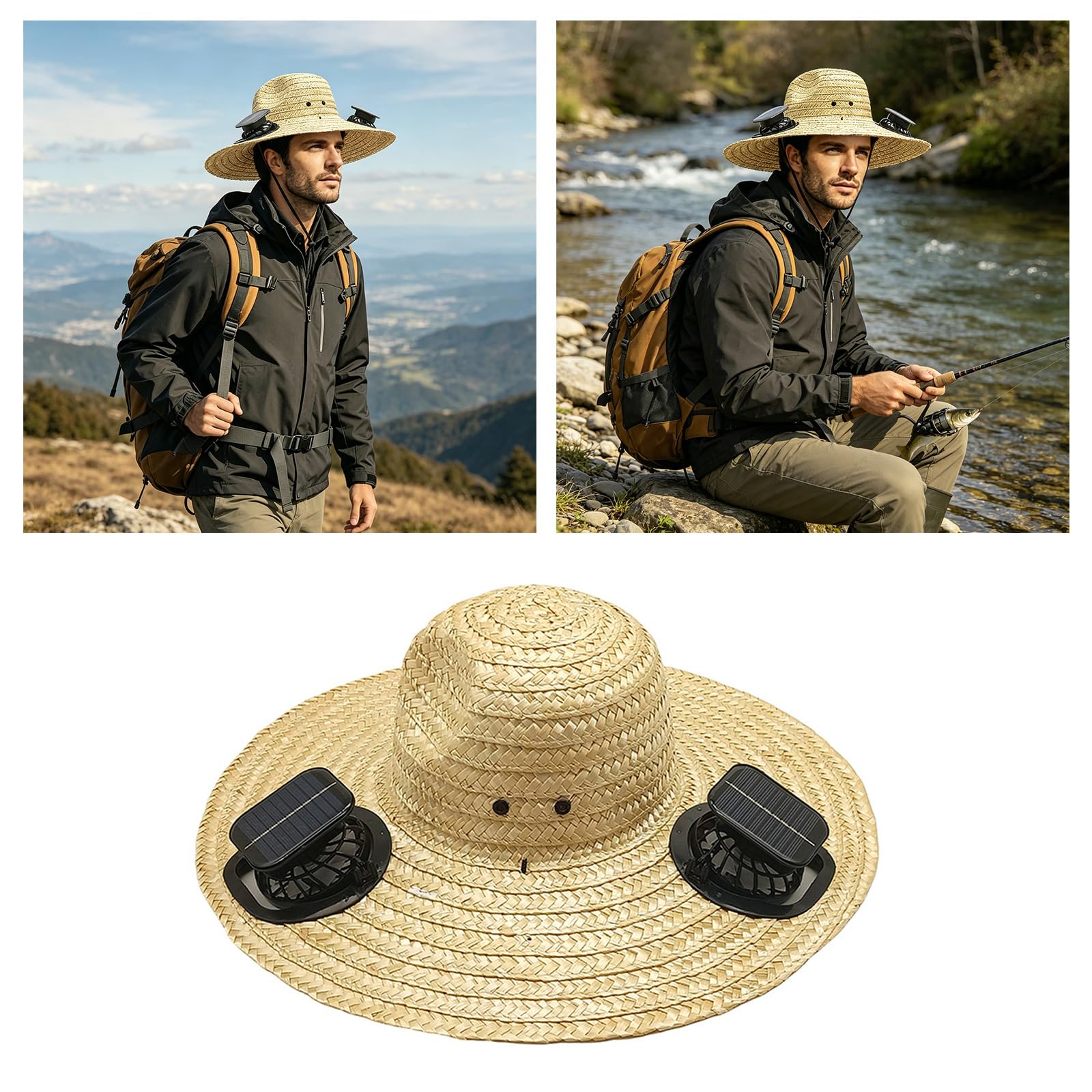 Chapeau de paille de refroidissement à énergie solaire élégant avec ajustement confortable et fonction de couverture solaire pour temps chaud