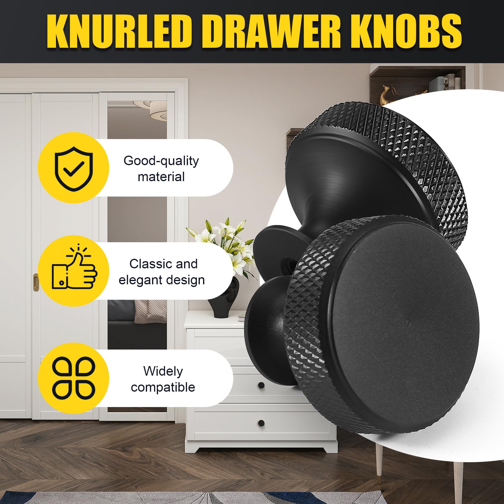 omolly 18 Pack Black Cabinet Knobs with 36 Pcs Screws and Screwdriver, Aluminum Alloy Drawer Knobs - Image 4