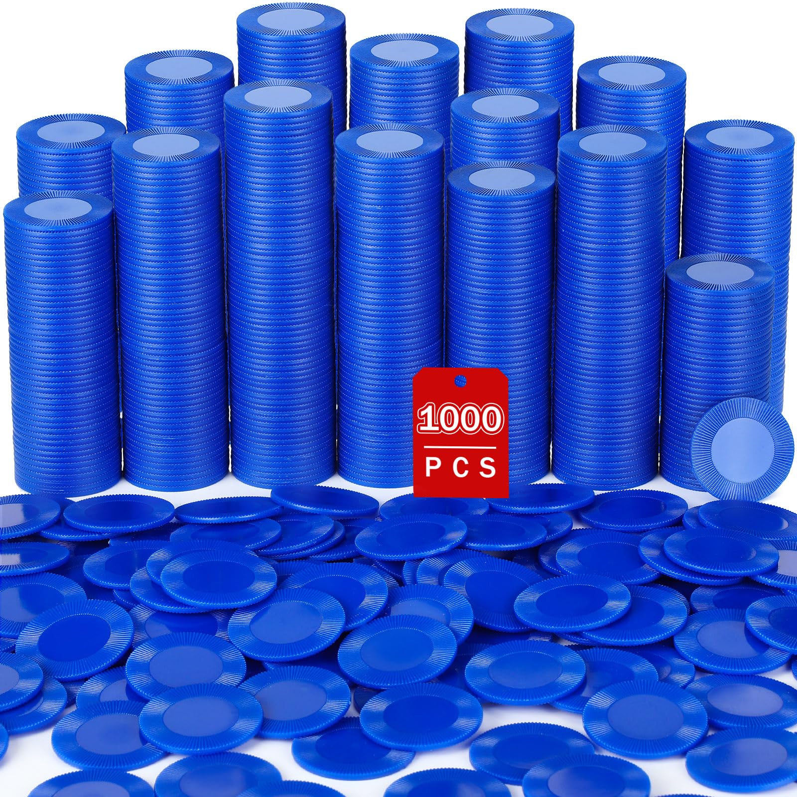 Leitee Lot de 1 000 jetons de poker en plastique de 38 mm emboîtables - Jetons de poker légers - Jetons de bingo vierges pour adultes - Carte de récompense (bleu)