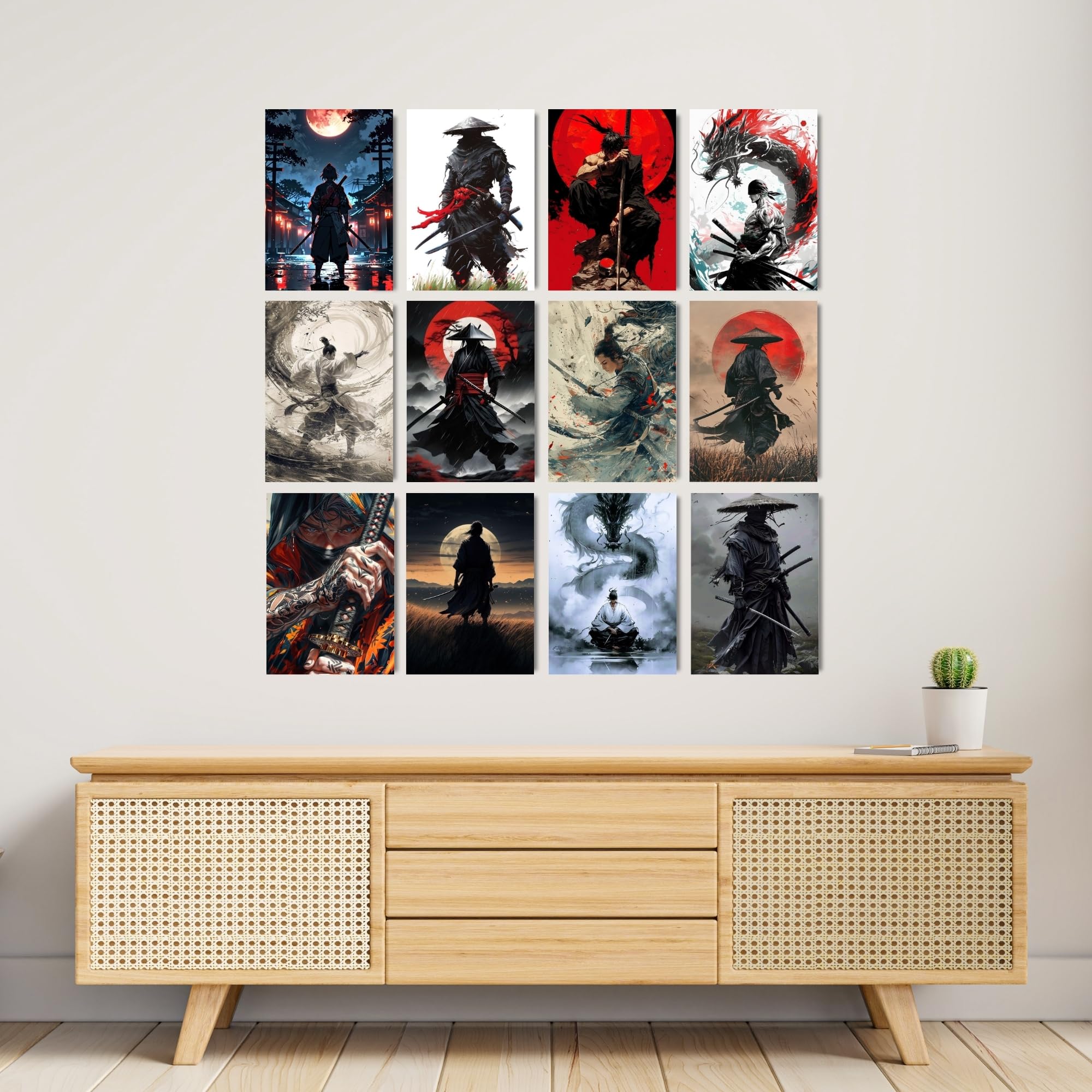 Samurai Wall Posters - Red Sun & Dragon Art -2 Samurai Wall Posters - Red Sun & Dragon Art -2