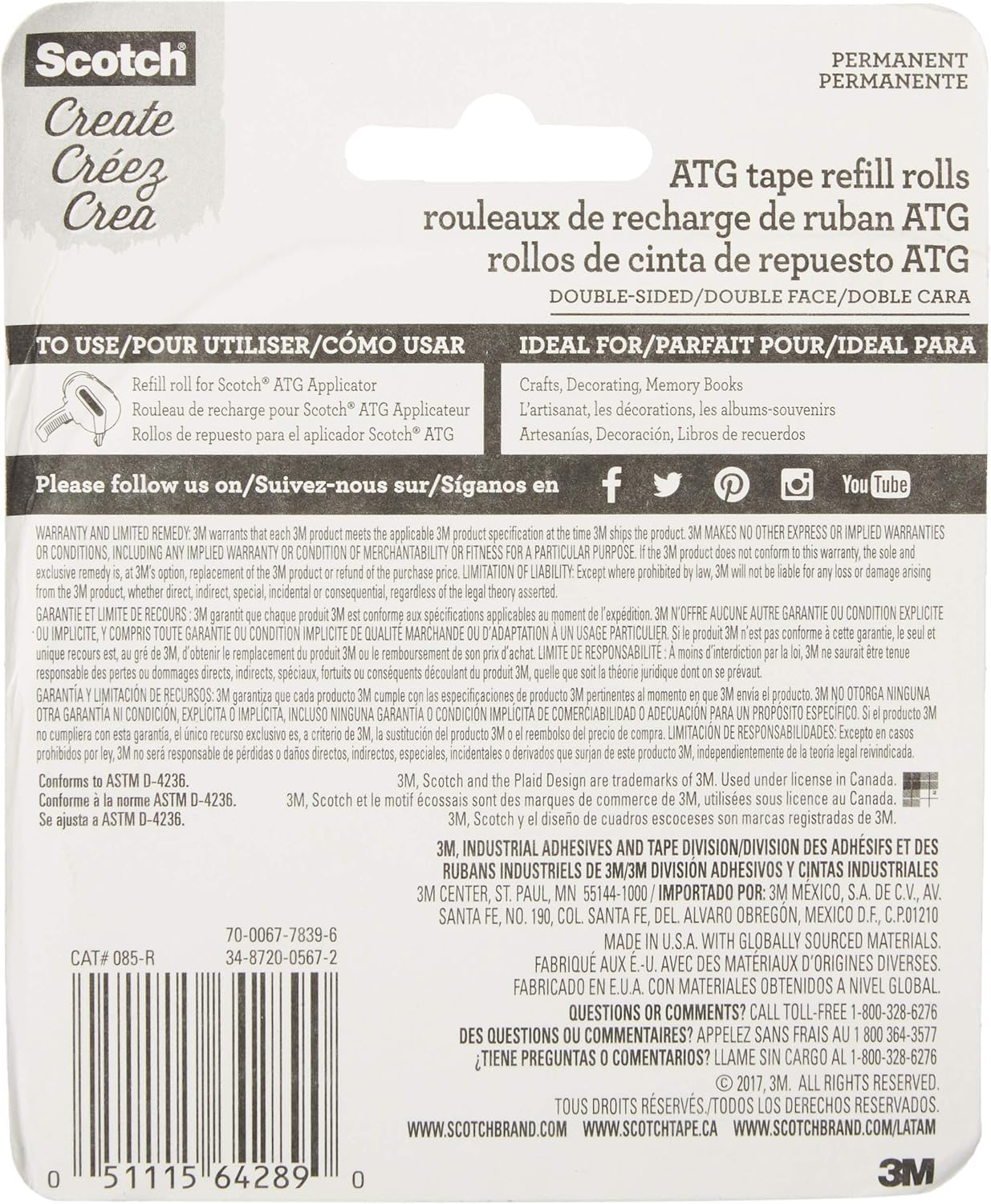 Scotch 085-R ATG Advanced Tape Glider Refill Rolls, 1/4-Inch by 36-Yard, 2-Rolls/Box, 3 Pack, 1/4 inch x 36 yards - Image 3
