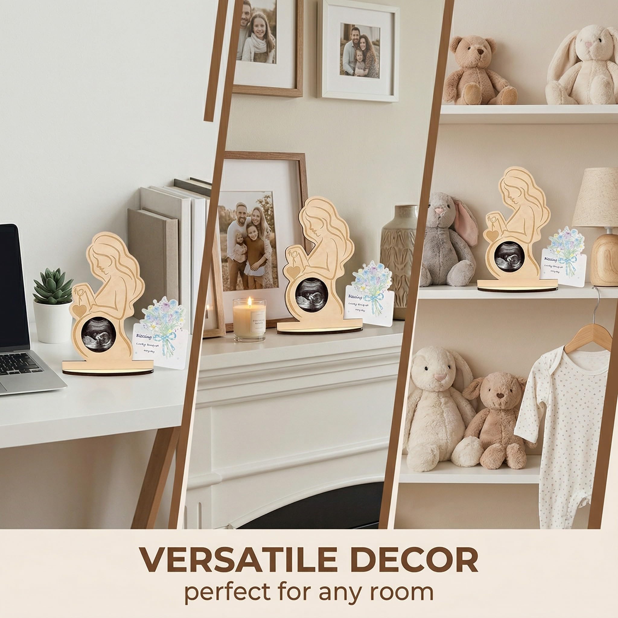 Cadre photo échographie + Carte de vœux, cadre en bois pour sonogramme bébé, cadeau spécial grossesse, baby shower ou Gender Reveal, décoration idéale pour futurs parents
