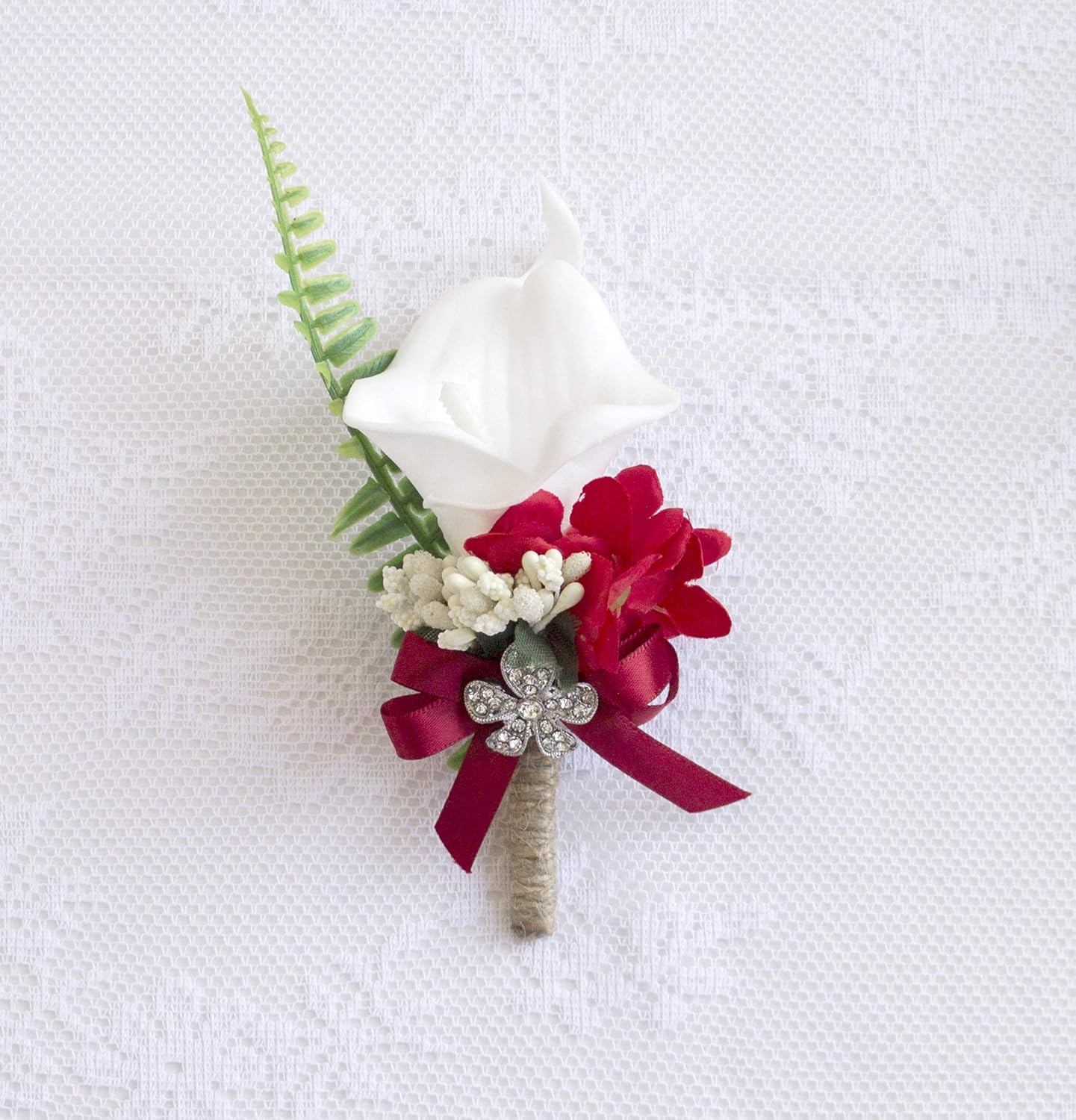 Abbie Home White Calla Lily and Rose Cascading Bride Bouquet Waterfall Wedding Flower - Lily Rhinestone Jewelry Brooches and Satin Ribbon Décor (White)