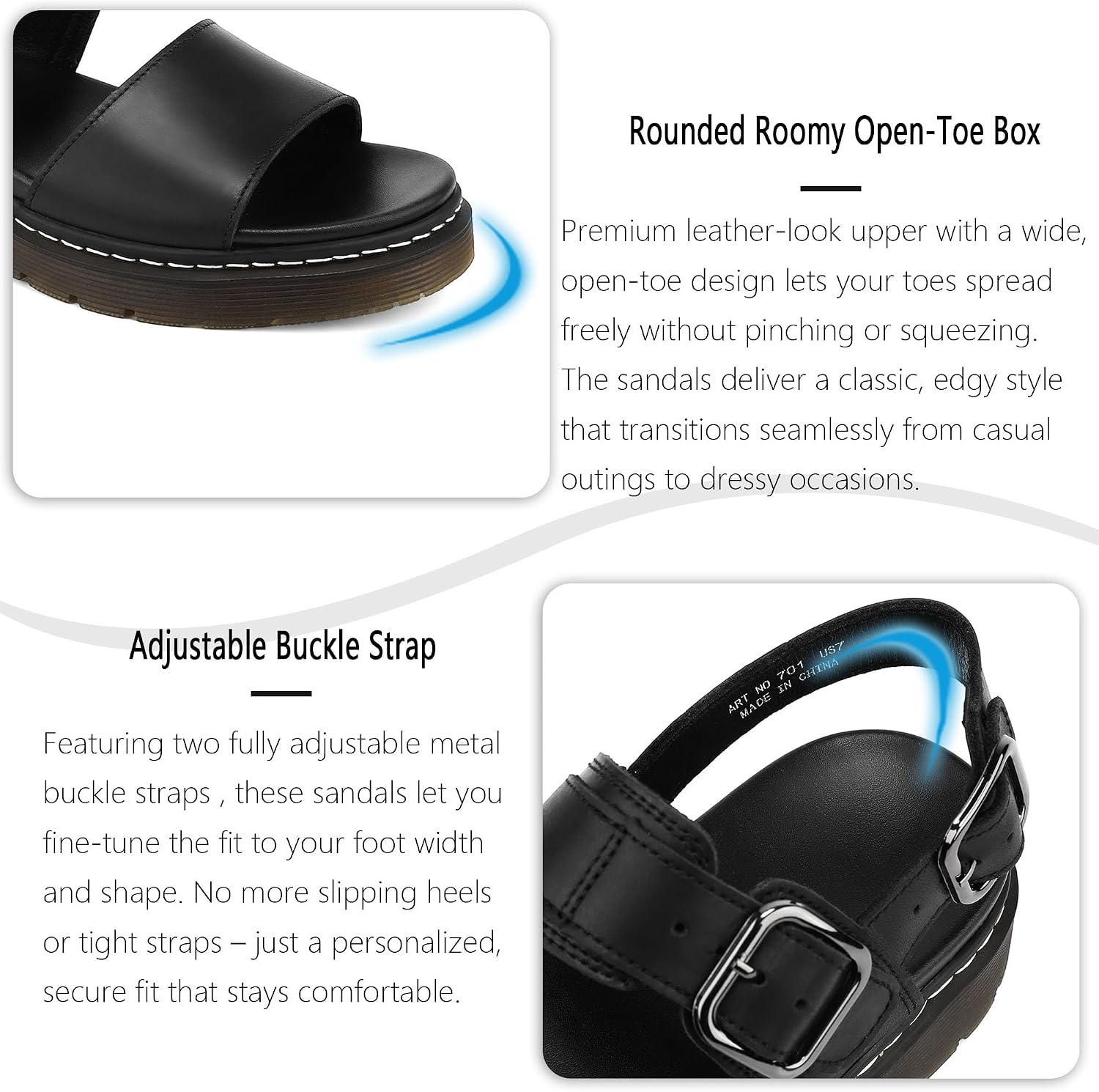 Women's Arch Support Platform Wedge Sandals with Genuine Leather, Adjustable Buckle Straps, Lightweight Open Toe Comfortable Dressy Summer Shoes image 5
