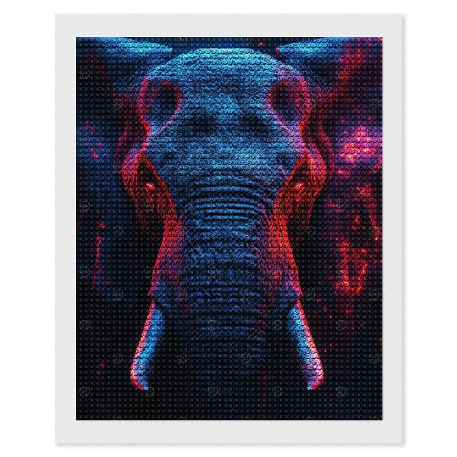 Junmoney Neon Elephant Portrait Diamond Art Kit 16"x20", Holiday Gift Idea, for Women, Easy Handmade Project, Vintage Style Decor, Printed Canvas
