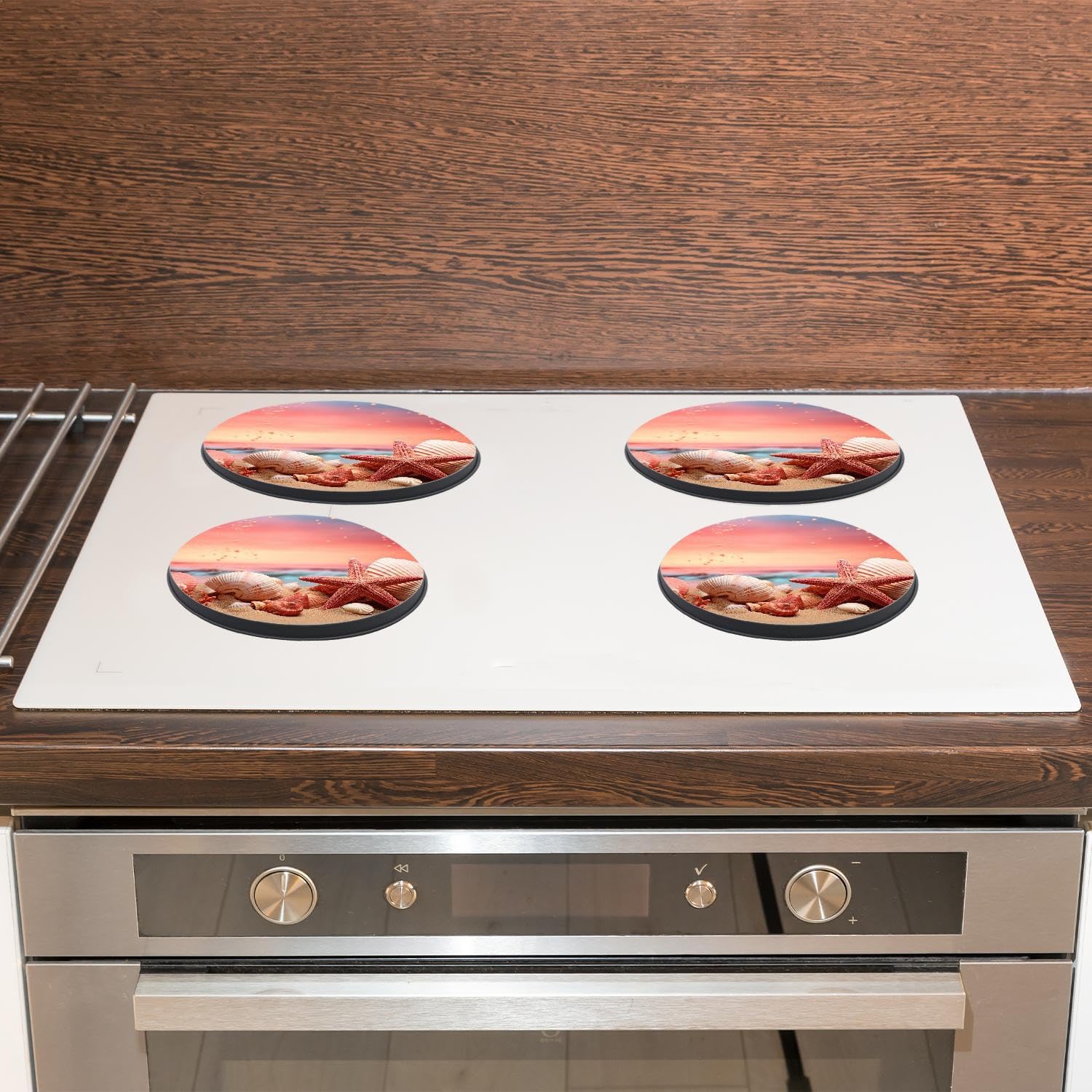 Summer Beach Starfish Seashells Painting Set of 4 Stove Burner Covers - Premium Round Electric Stove Range Protectors,8 IN & 10 IN