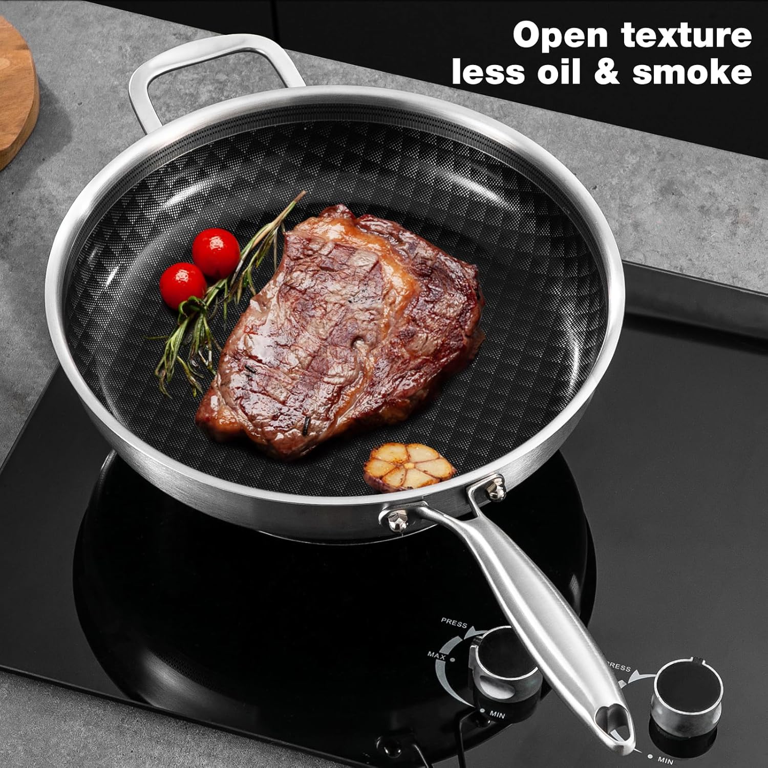 12-Inch Non Stick Frying Pans, Ceramic Coating NonStick Stainless Steel Pan Set, Tri-Ply Skillets and Pan Set with Lid, Cool-Touch Handle, Dishwasher and Oven Safe - Image 5