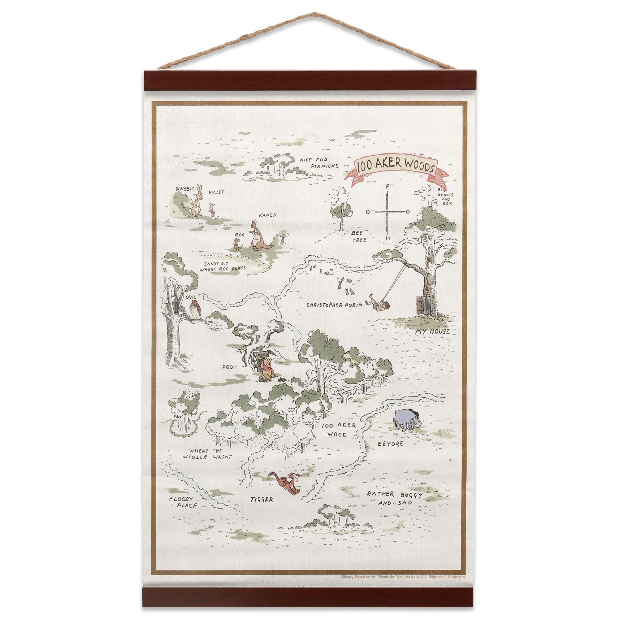 Disney Winnie the Pooh Hundred Acre Wood Map Hanging Canvas Banner - Cute Pooh Wall Decor for Home