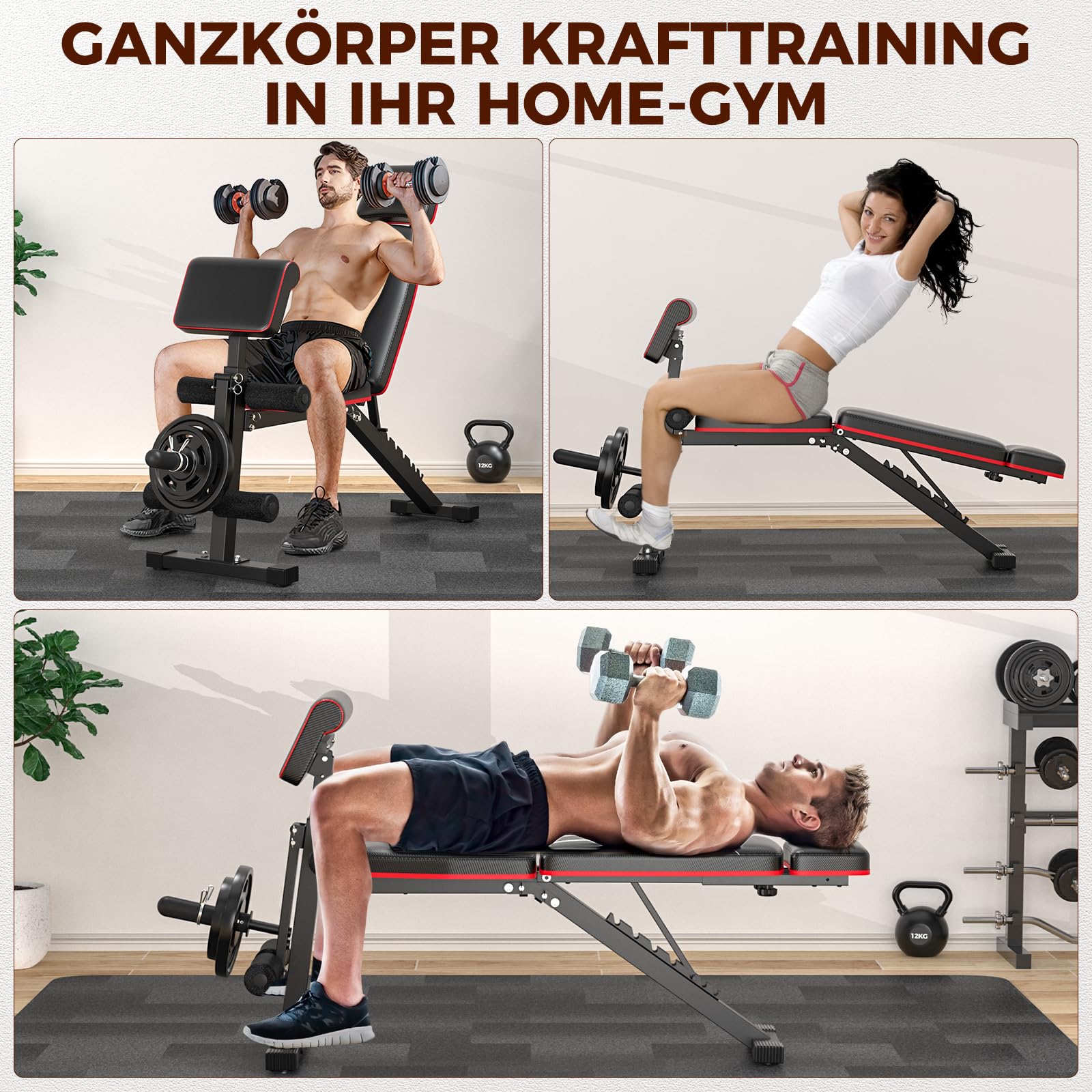 GIKPAL 360KG Hantelbank Klappbar Verstellbar, Multifunktion Trainingsbank mit Beincurler, Schrägbank, Bankdrücken Bank mit Verstellbar 7Fach Rückenlehne für Ihr Home-Gym Ganzkörper Krafttraining