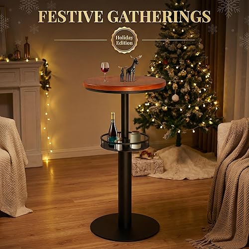 Miniatura 5 de LOKKHAN Mesa de bar industrial rústica de 42 pulgadas de alto con almacenamiento, 19.68 pulgadas de diámetro, barra de metal, barra de metal, altura