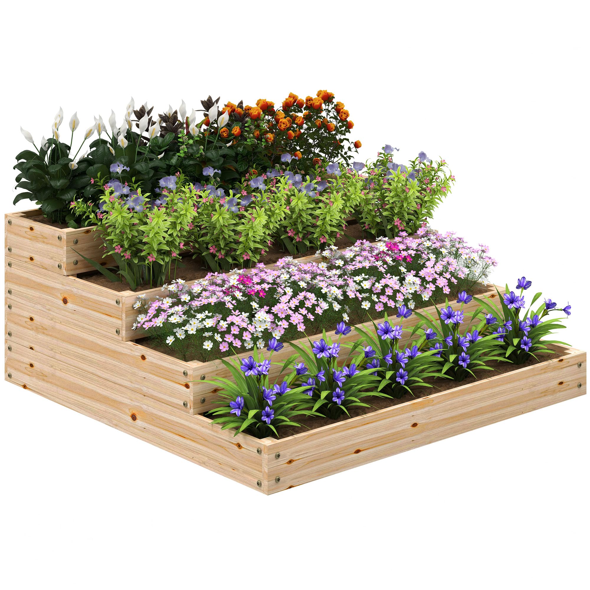 Outsunny Fioriera quadrata senza fondo 113x113x46 cm legno naturale