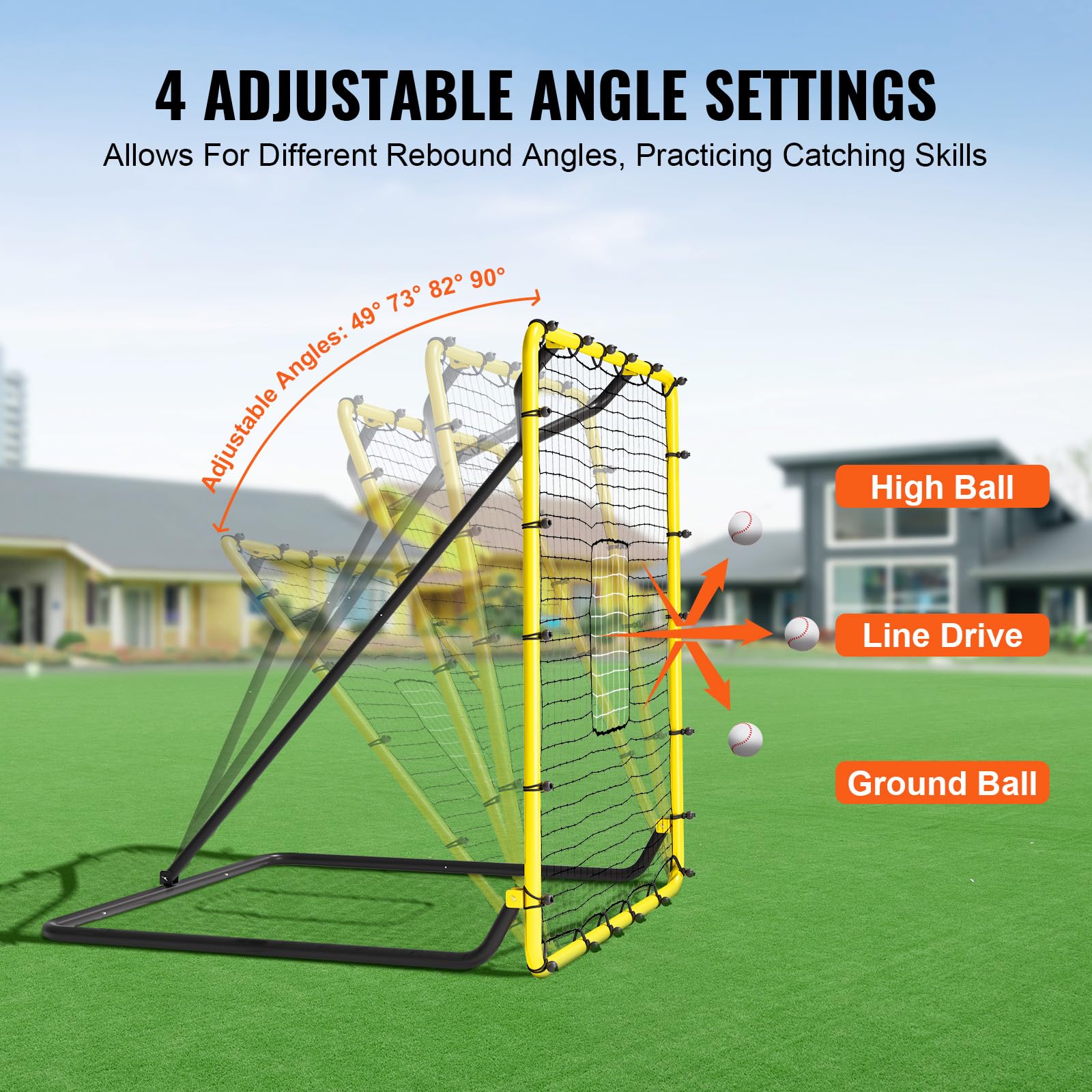 VEVOR Rete da Rimbalzo per Baseball Softball, Rete da Baseball PitchBack 1219,2x1371,6mm per Allenamenti Lancio Fielding, Rete Rimbalzo per Allenatore, Rete da Battute Angolo Regolabile Allenamento