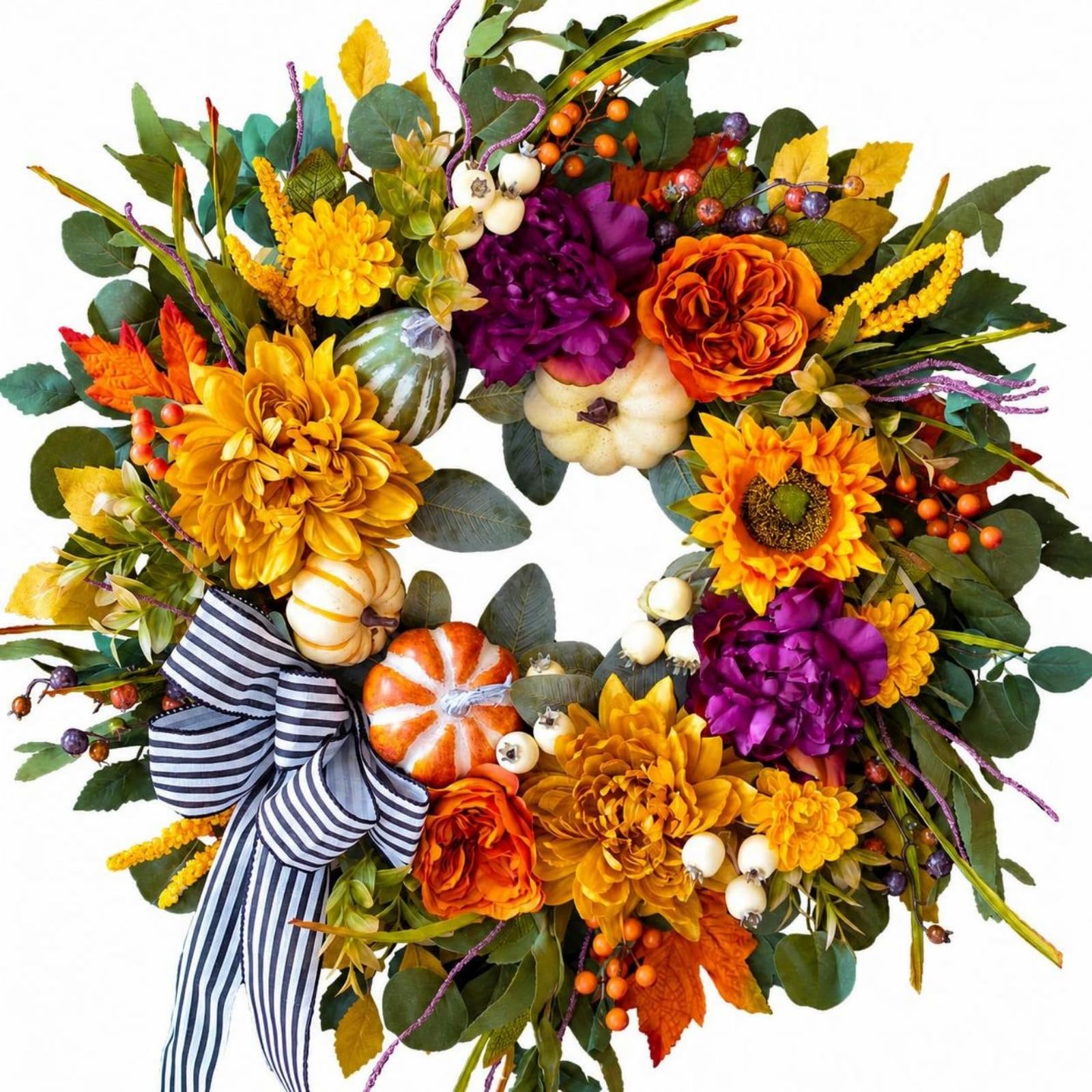 Ghirlanda Autunnale Durevole Ghirlanda con Nastro Decorativo Decorazione per Porta D'ingresso, 秋季花环, 45 CM / 18 Inch