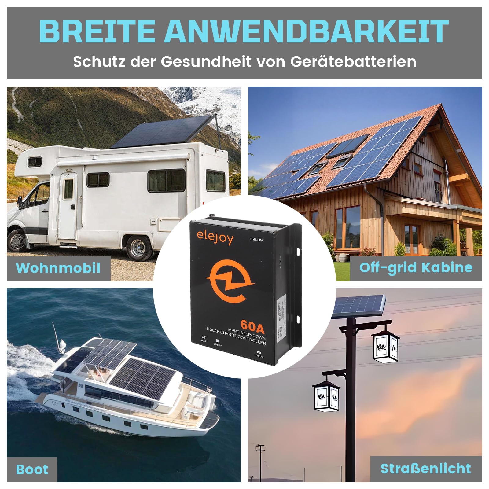 60A MPPT Solar-Laderegler 12v/24v/36v/48v 99% Verfolgungseffizienz | Ausgang 10-60v verstellbar für mit externen LCD-Solarpanel-Regulator-Bildschirm luftgekühlte Kühlung
