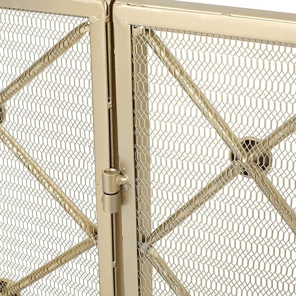 Fireplace Screen Guard, FireplaceProtection Perfect Shade of Gold Fire Screen Protector， with Diamond Lattice Design， Perfect Fireplace Screen， Easy to Assemble (Color :