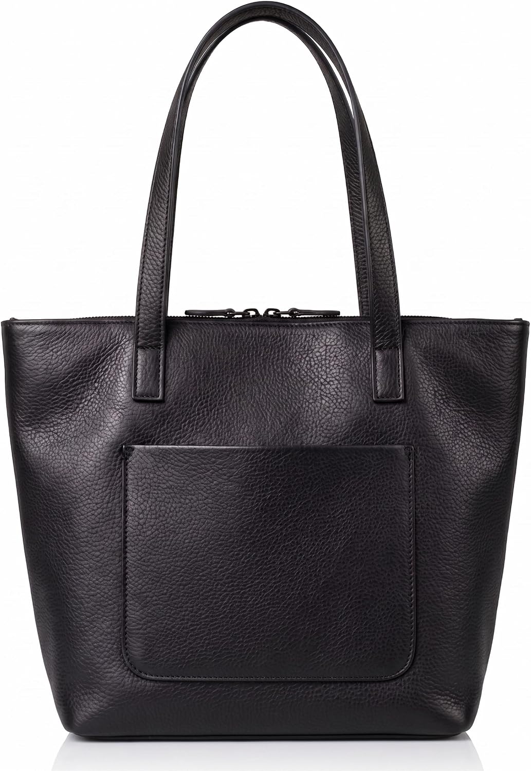 Handmade Tote Bag for Women, Black Genuine Leather, Large, Zipper Closure, Front Pocket, Shoulder Handles