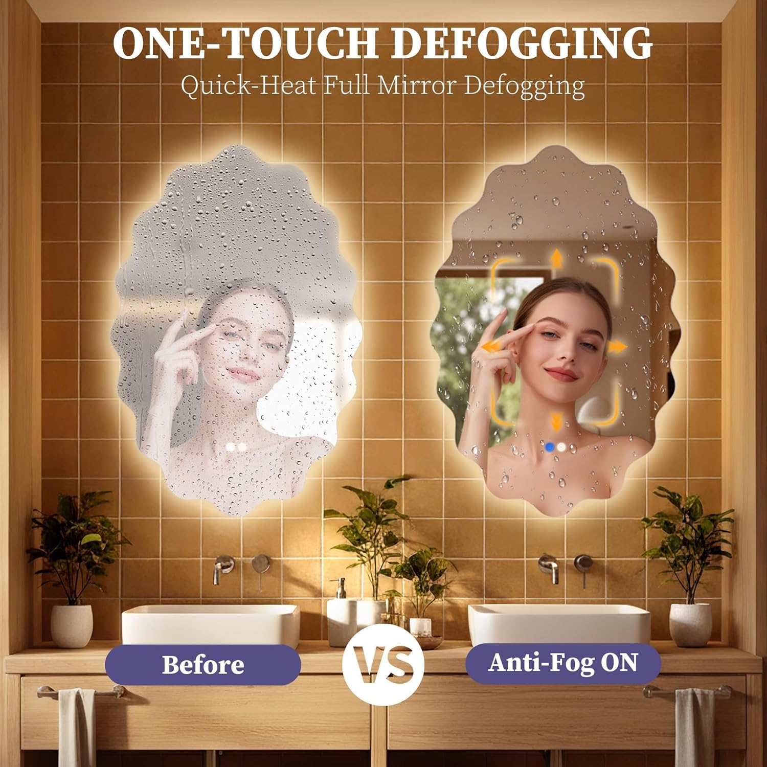 Oval Irregular Wave LED Bathroom Wall Mirror, Dimmable Backlit Mirror with 3 Color Lights, Anti-Fog, Stylish Oval LED Mirror for Bathroom Decor & Vanity (22"x 30", 1 Pack)