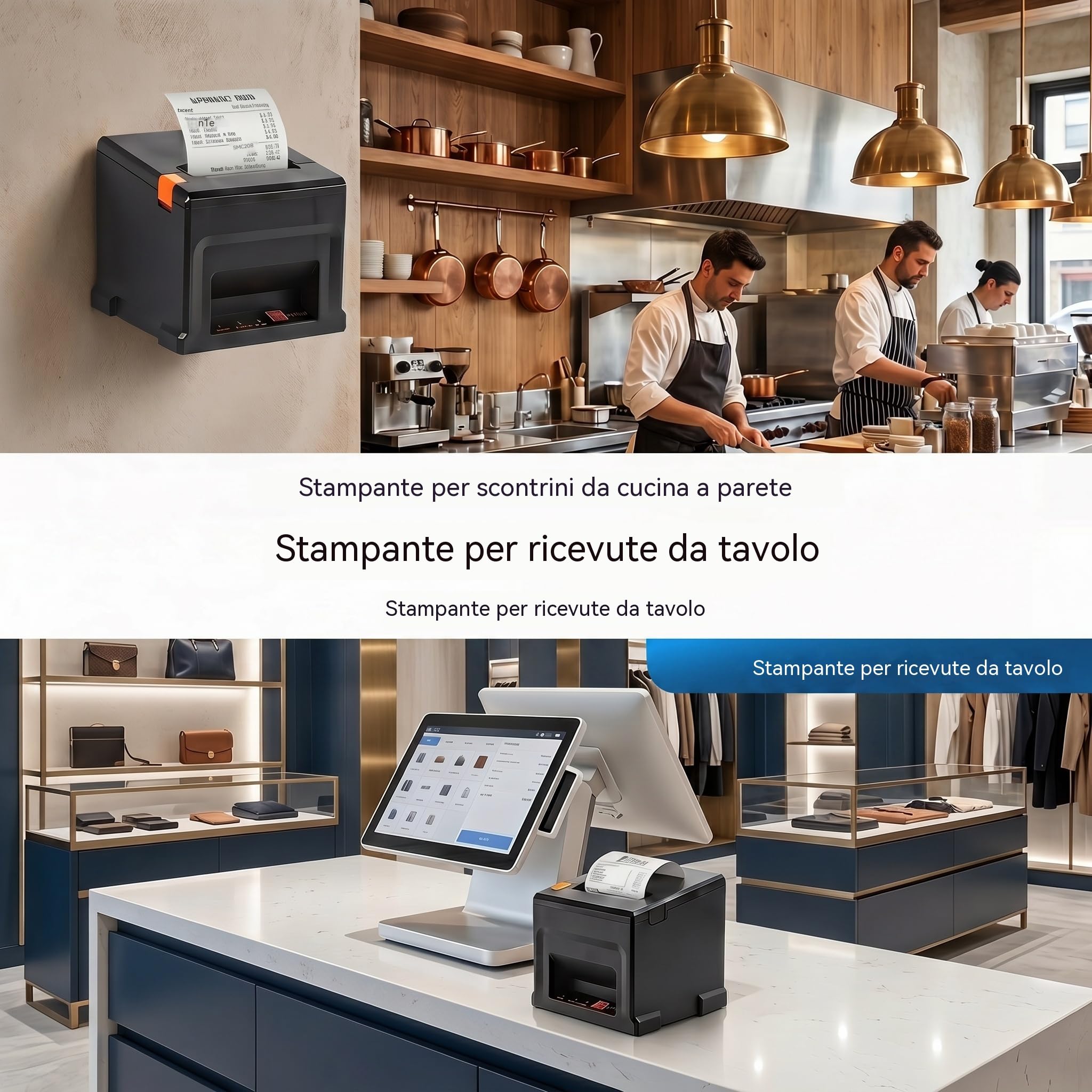 Stampante Termica per Scontrini POS 80mm Bluetooth, con USB, Compatibile con Windows/Mac, Ideale per Ristoranti e Negozi al Dettaglio