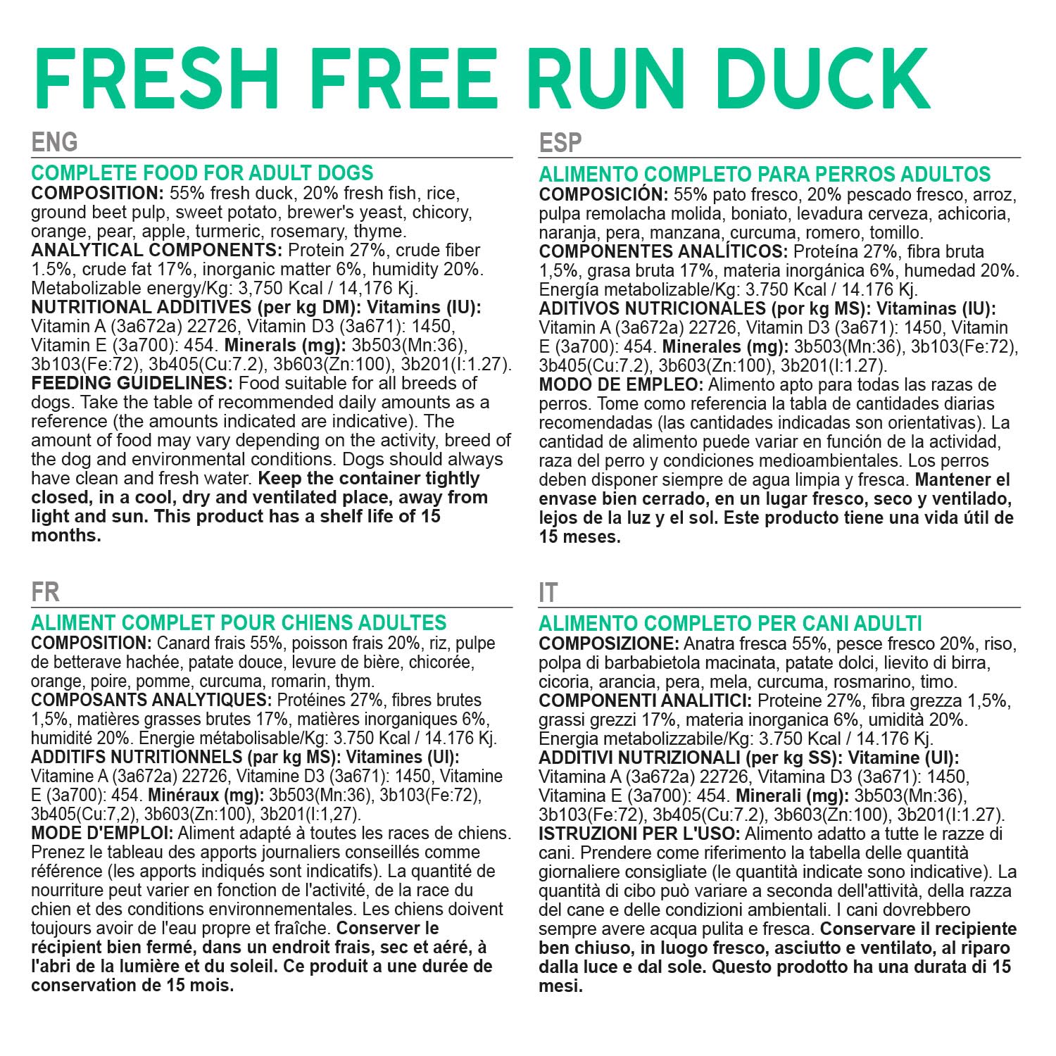 Arquivet Fresh Free Run Duck 10 Kg Cibo umido per anatre in esecuzione libera