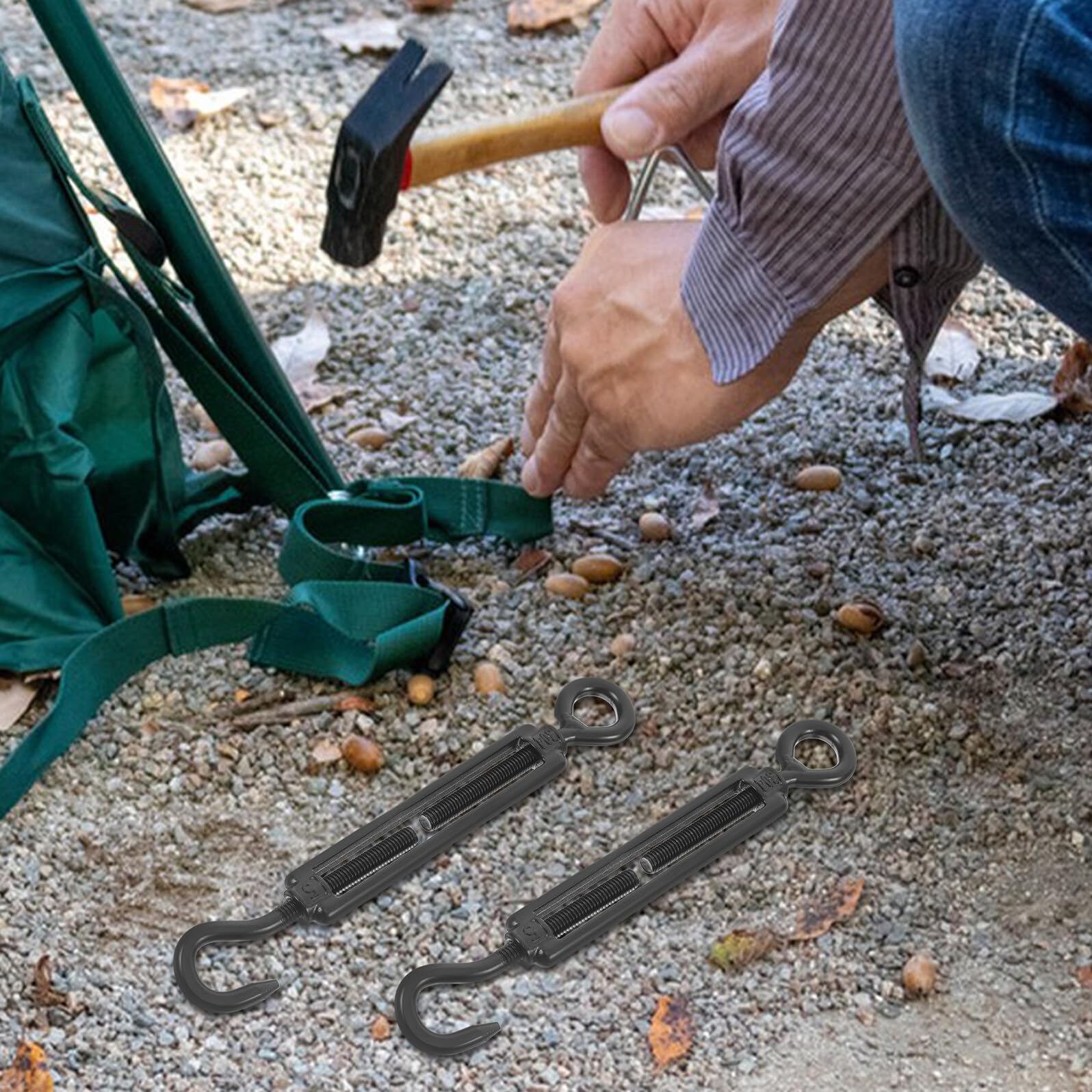 Veemoon Set da 5 Tenditori a Vite in Acciaio Inox 304 Gancio e Occhiello M5 Tenditori per Cavi Metallici per Vele Ombreggianti Resistenti Finitura Elettroforesi Nera per Uso Domestico e