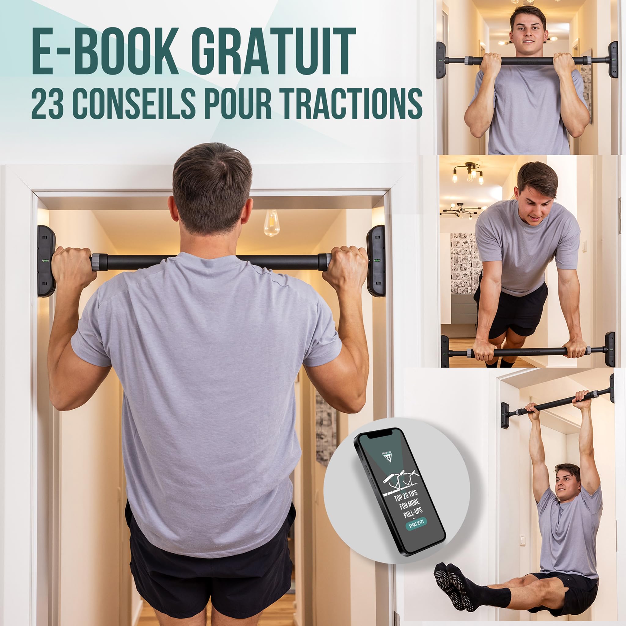 PULLUP & DIP Barre de traction Cadre de porte sans percer y compris station de dips - Barre de traction de porte avec barre de dips - Extension de barres de dips pour la maison