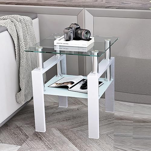 Miniatura 8 de Mesa auxiliar de cristal moderna para sofá, mesa de centro pequeña negra, mesa de sala de estar, mesita de noche cuadrada, patas de metal de vidrio