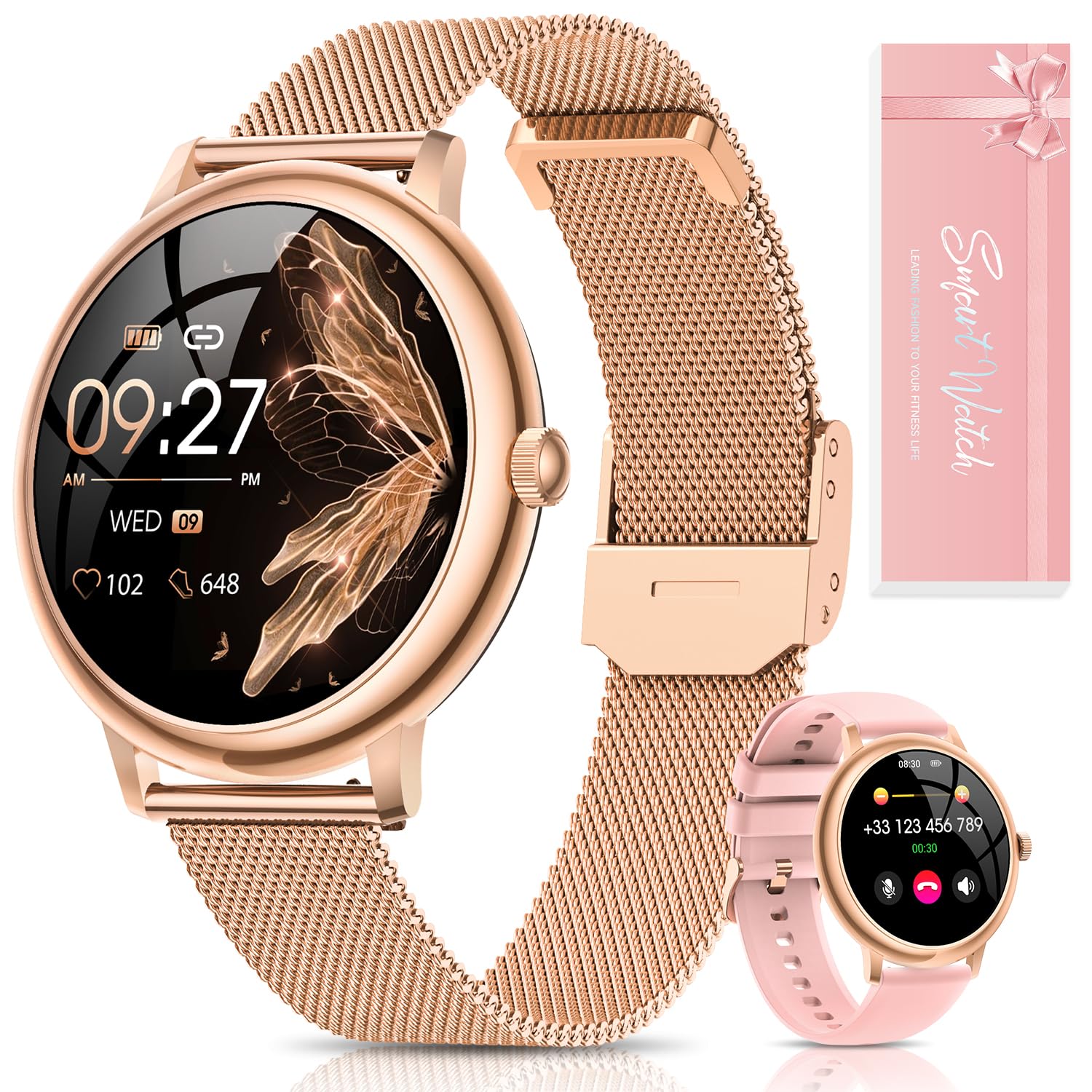 RUXINGX Smartwatch Donna Con Chiamate E 3 Cinturini - 1,83'', Cardiofrequenzimetro, SpO2, Sonno, 20 Sport, IP68, Regalo
