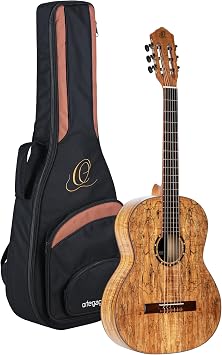 Ortega Guitars 6 String Private Room Spalted Maple Suite Solid Top Slim Neck Nylon Classical Guitar w / Bag، Right RSM-REISSUE