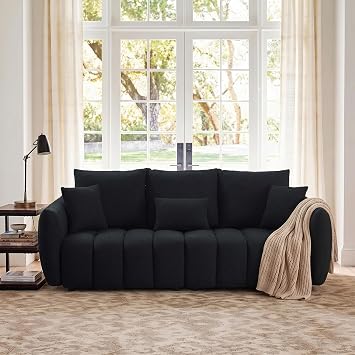 Morolit Modern 79.5 Small Boucle Sofa with Curved Arm Comfy Couch,Black