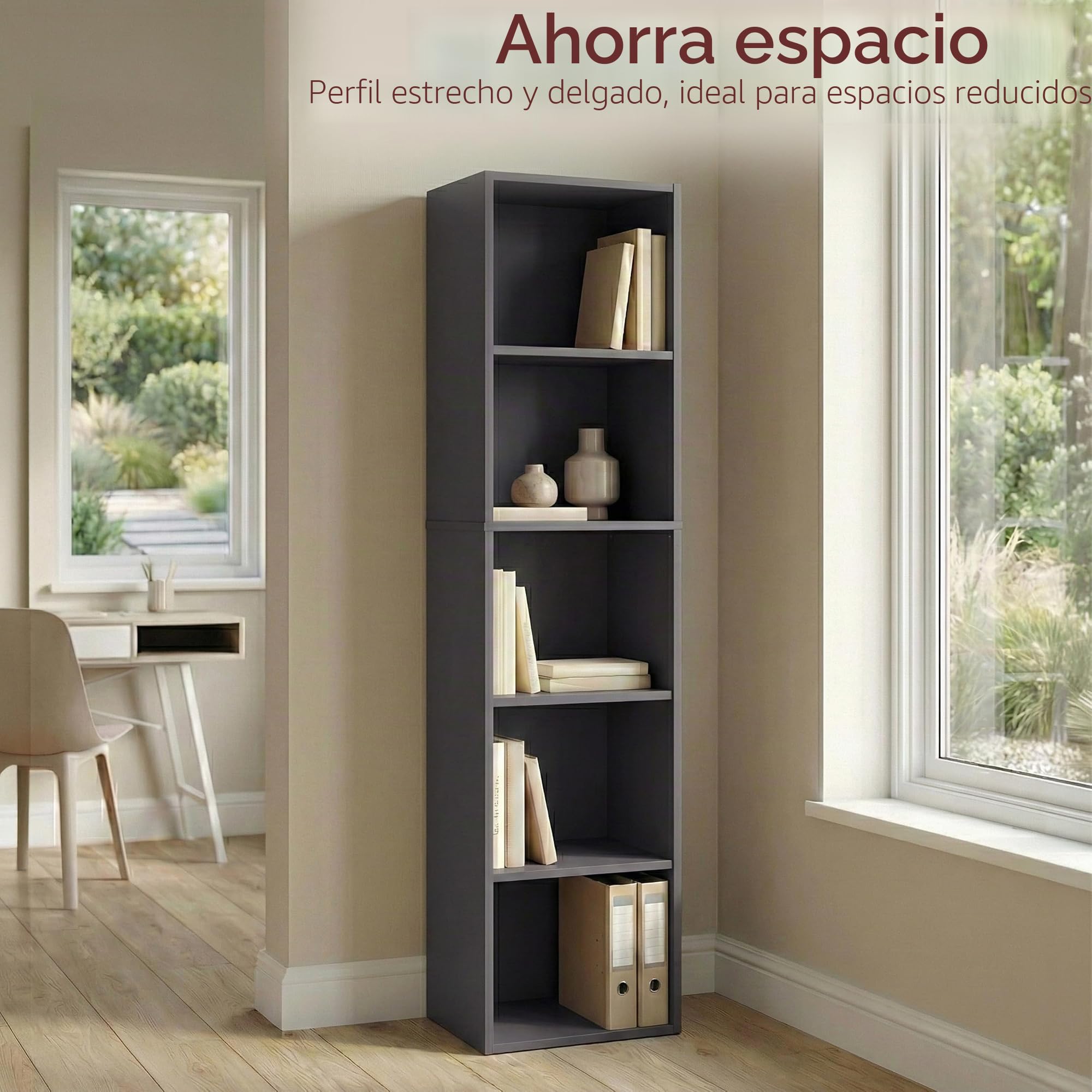 Vida Designs Estantería Oxford de 5 Niveles, estantería de Madera Gris para Oficina, Sala de Estar