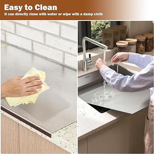 Miniatura 5 de ISXACFF Tabla de cortar grande de 35.4 pulgadas de largo x 22.8 pulgadas de ancho, tabla de cortar de acero inoxidable con labio de metal, tabla