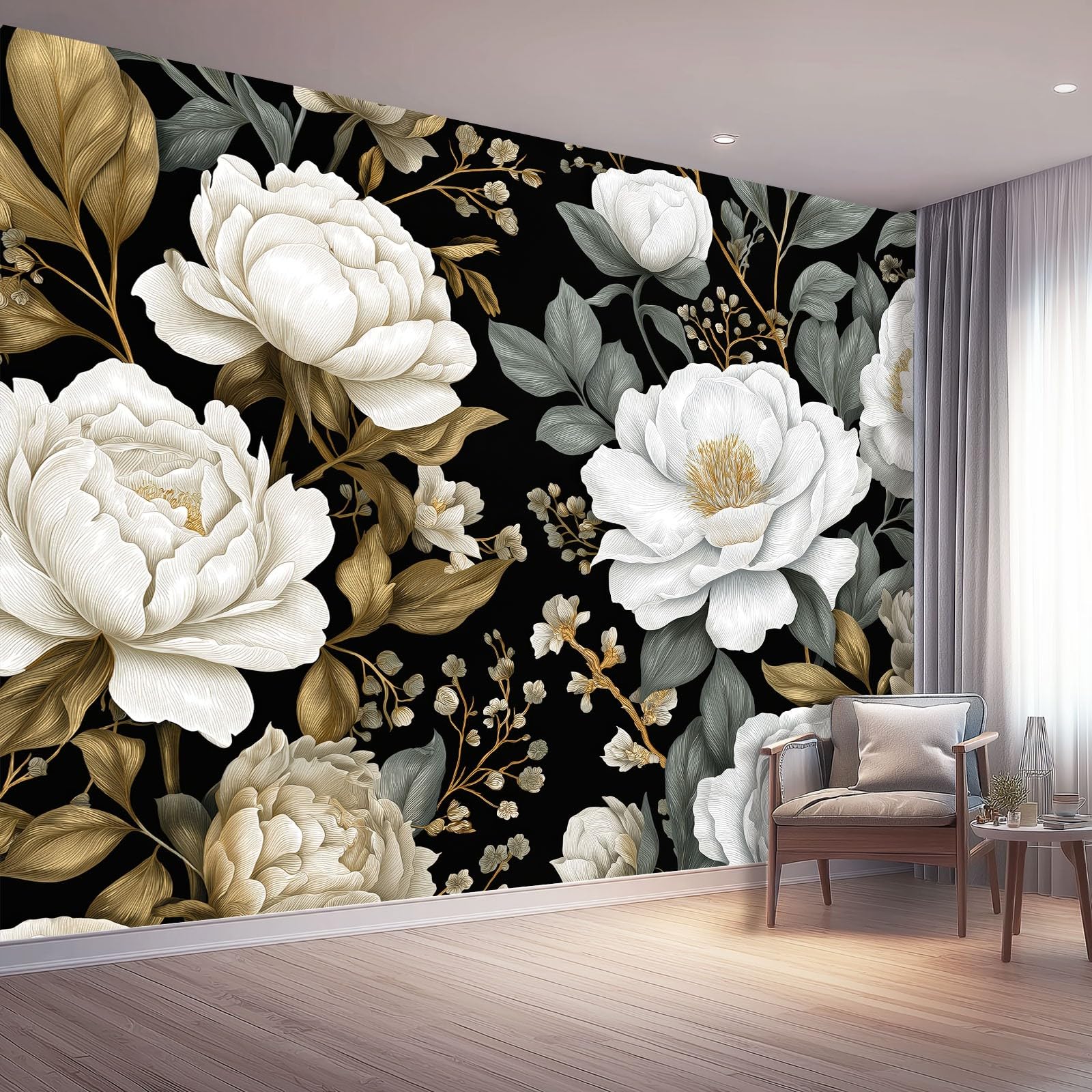 Fototapeta Luksusowy Styl Niedrogi Fotografia Fototapeta Do Sypialni Pokój Dziecięcy, 300 x 210 cm Dekoracja Ścienna Tapeta Artystyczna, Złota Piwonia Złota Gałąź