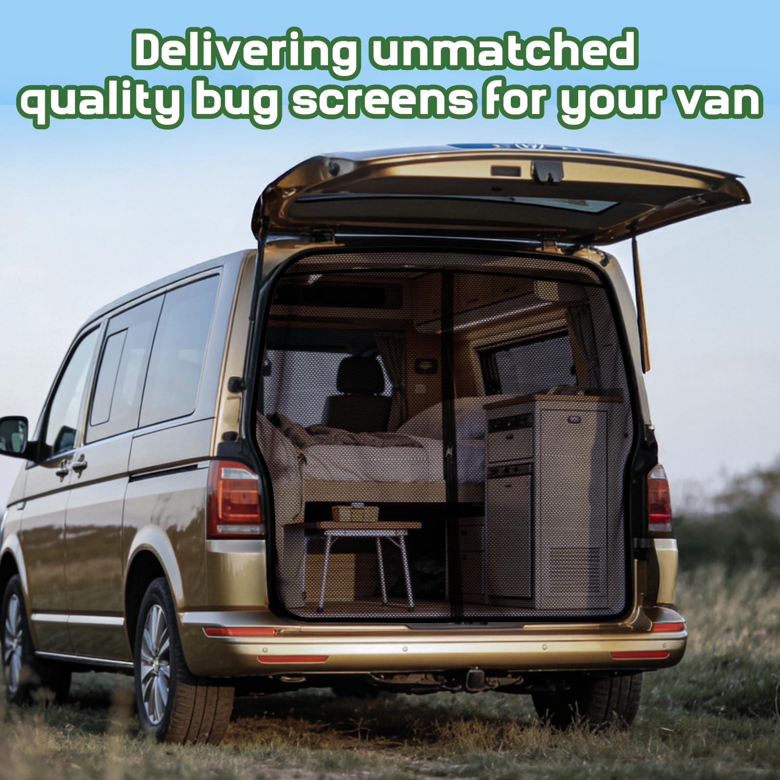 YGYQZ Magnetyczna ochrona przed owadami do VW T5 T6 klapa tylna, magnetyczna zasłona oddzielająca z 3 systemami zamków błyskawicznych, ochrona przed słońcem i wentylacją na kempingu, w podróży i w