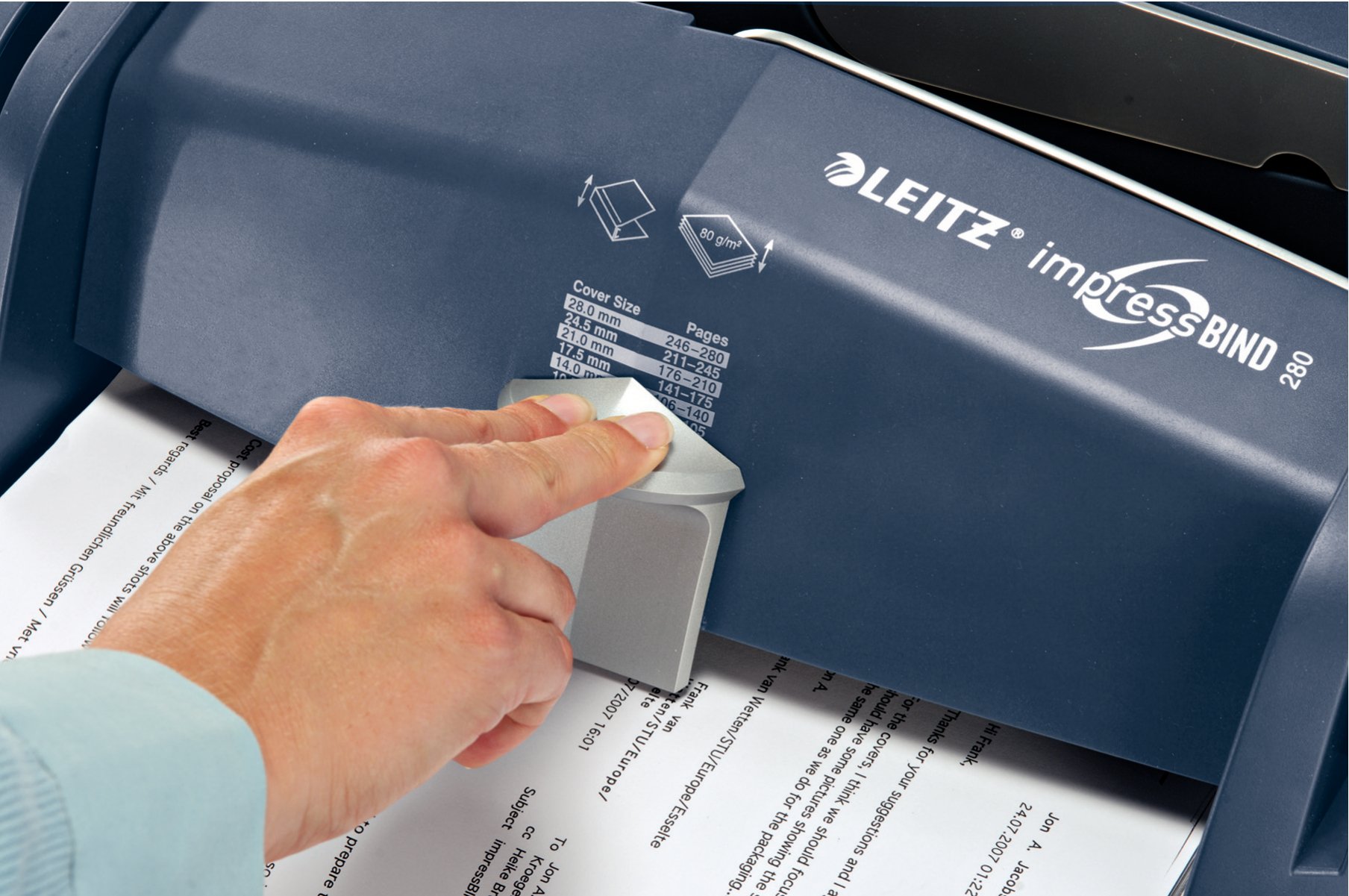 Leitz 73880000 Buchbindegerät impressBIND 280 für A4, blau/silber