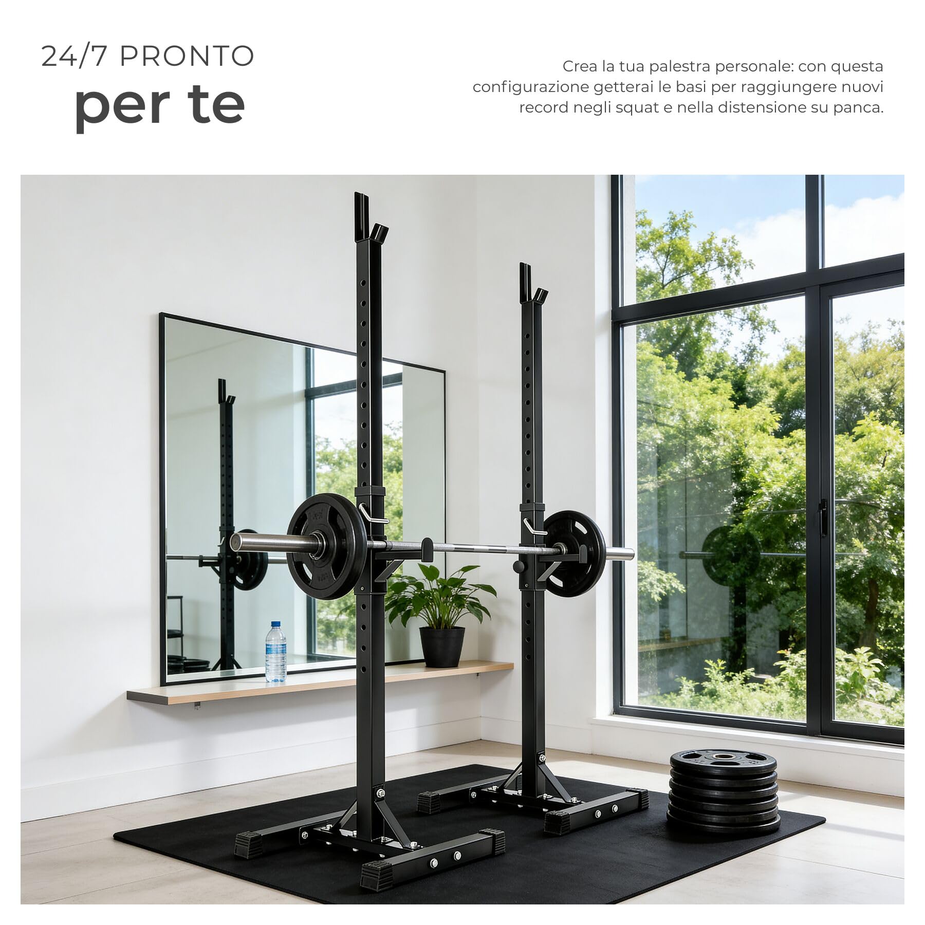 tectake® Supporto per Bilanciere Regolabile fino a 150 kg, Porta Bilanciere Palestra con Altezza Regolabile, Rack Squat per Pesi Palestra a Casa, Home Gym Sicura e Pratica, Nero