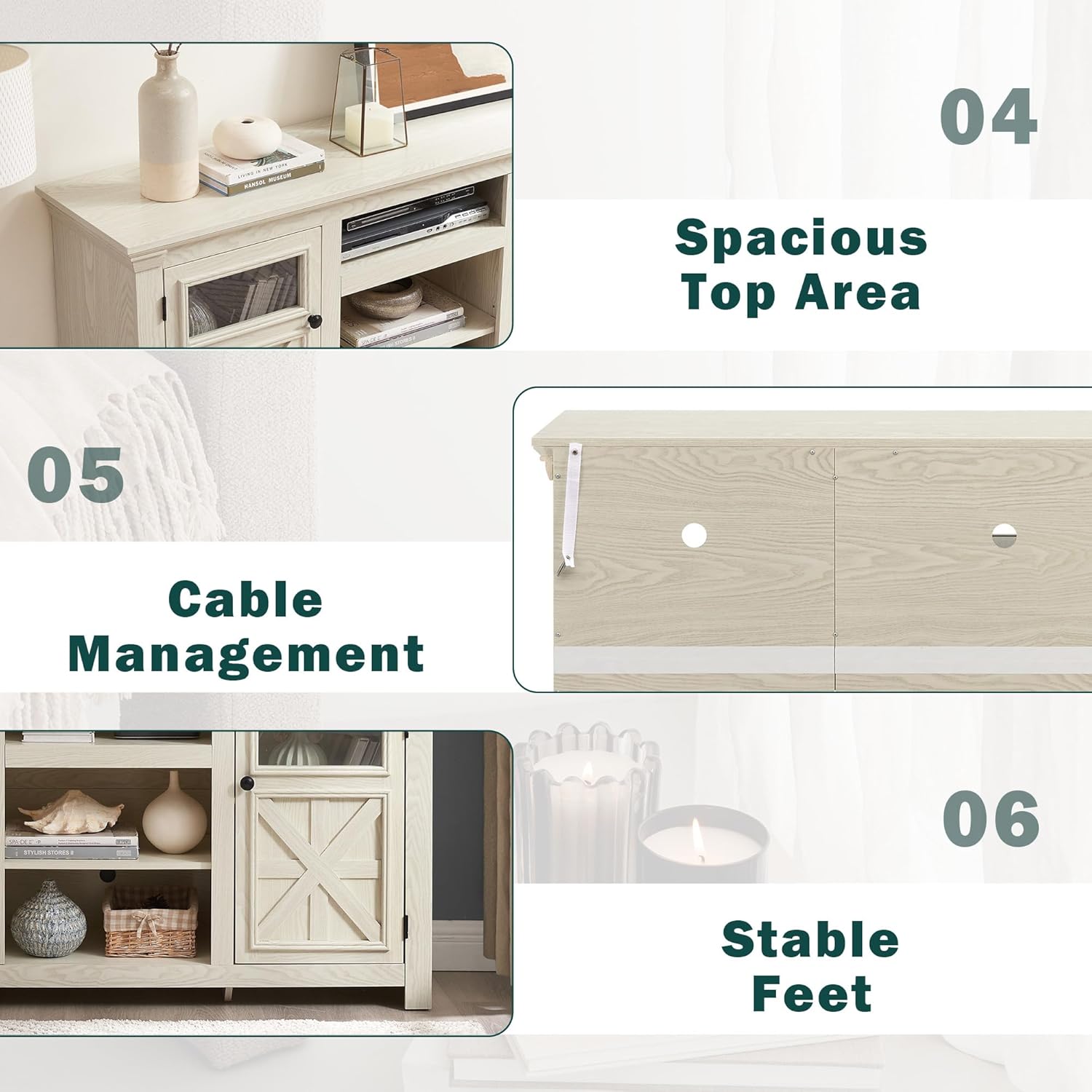 60" Farmhouse TV Stand for TVs Up to 70 Inch, Rustic Entertainment Center with Barn Doors, Adjustable Shelve, Wooden TV Console Table for Living Room (White, Barn Door)