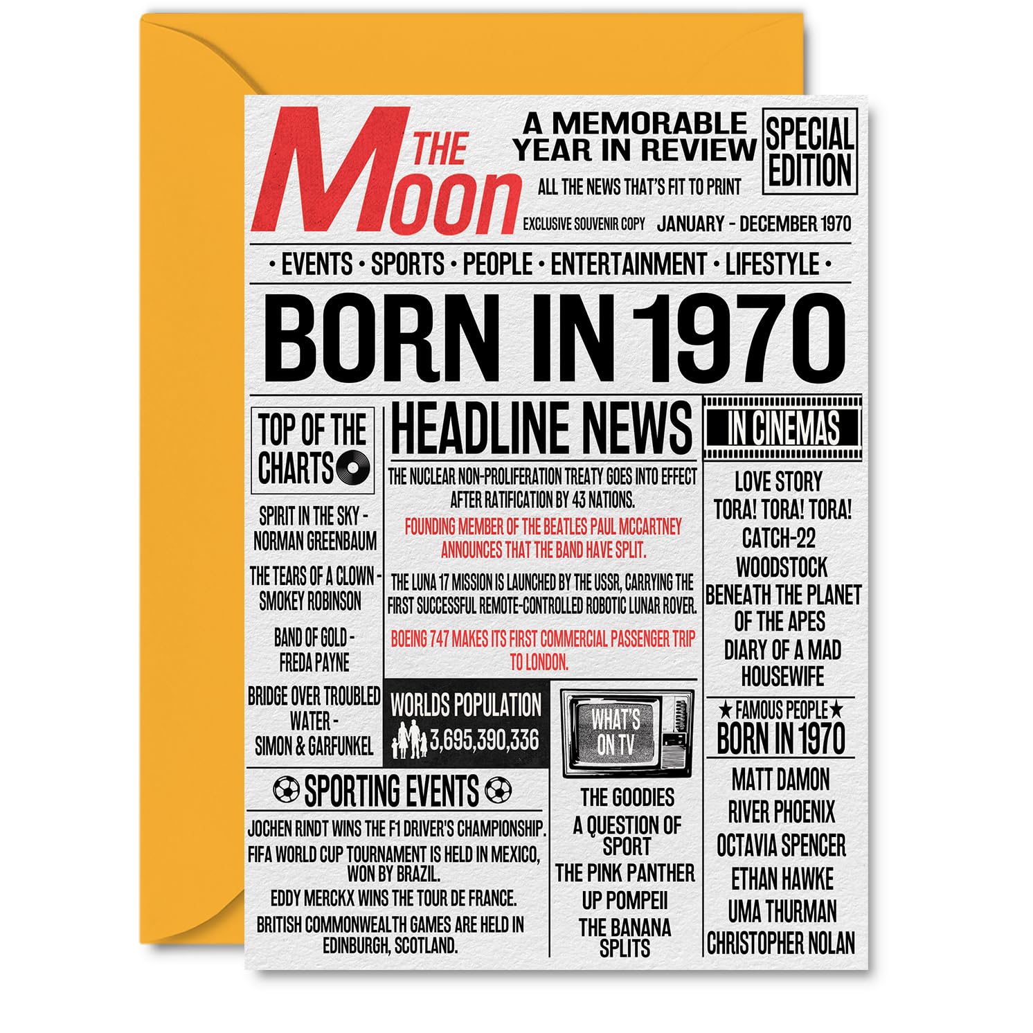 56th Birthday Cards for Women Men - Born In 1970 Newspaper - Happy 56 Birthday Card for Dad Mum Aunt Uncle Vintage Retro Back In 1970, A5 Bday Greeting Cards
