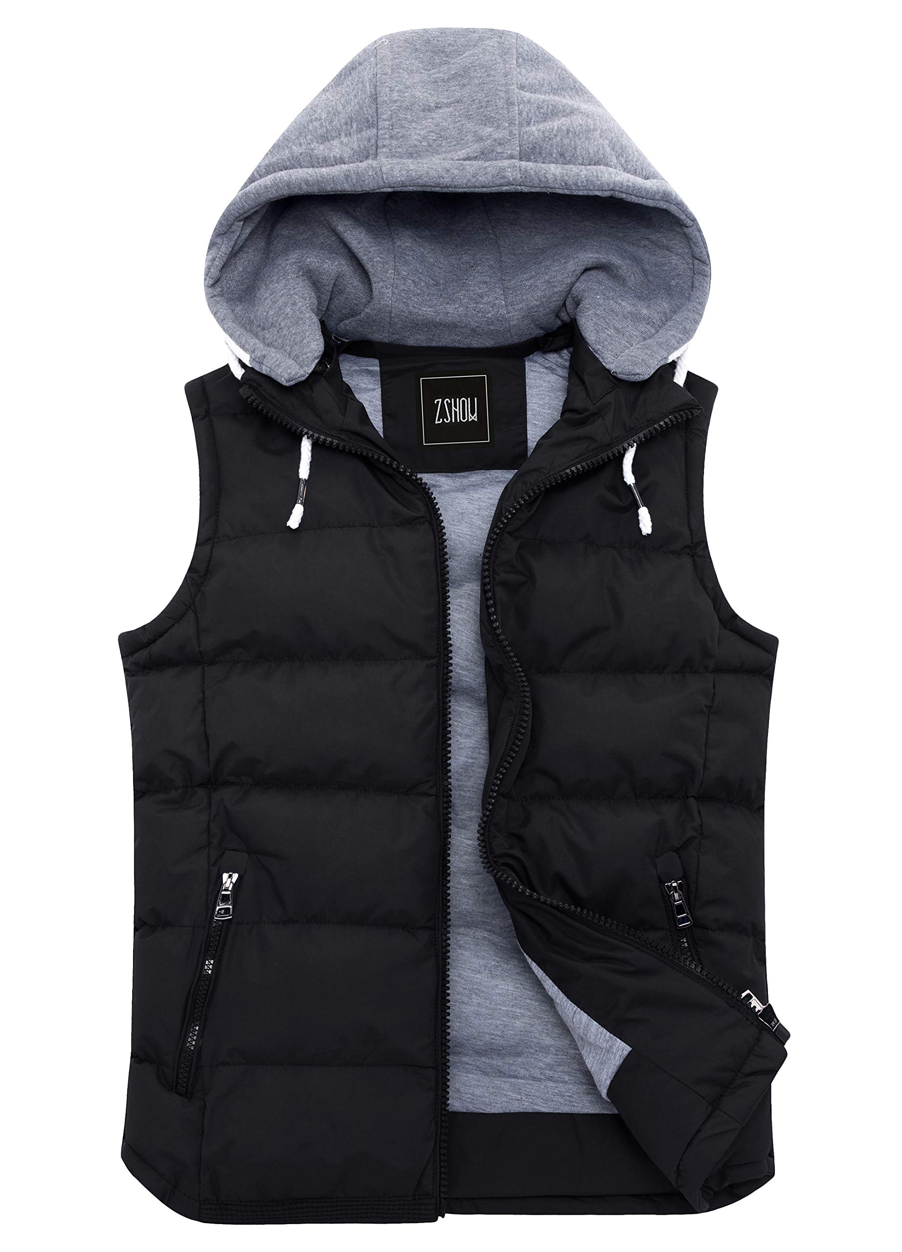 ZSHOWMen's Lightweight Winter Gilets Outdoor Windproof Vest Cotton Padded Gilets Hooded Sleeveless Vest