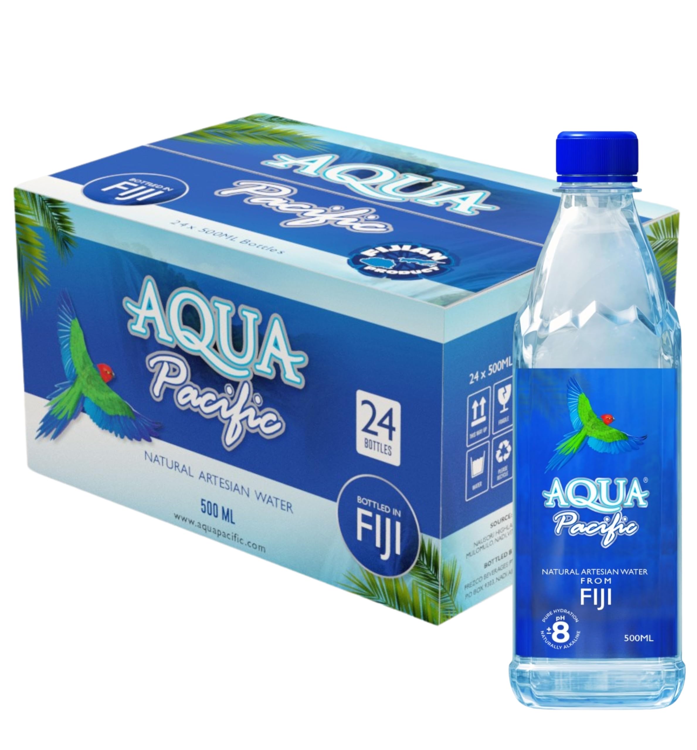 Natural ARTESIAN Mineral Water - Case Pack of 24 (500 mL Bottles) Naturally pH 8+ & Alkaline - Aqua Pacific