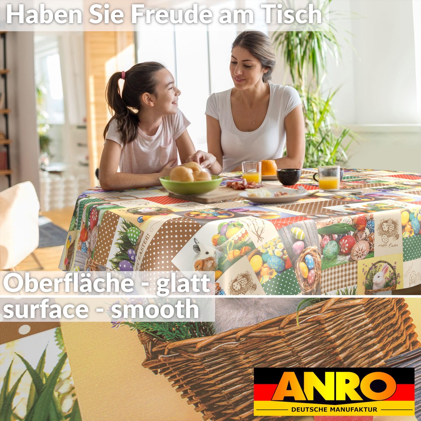 ANRO Ostara Oilcloth Tablecloth Washable Outdoor Indoor Oval 180 x 140 cm Cut Edge, Cutting Edge, 70.9 x 55.1 inch (Oval) - Image 3