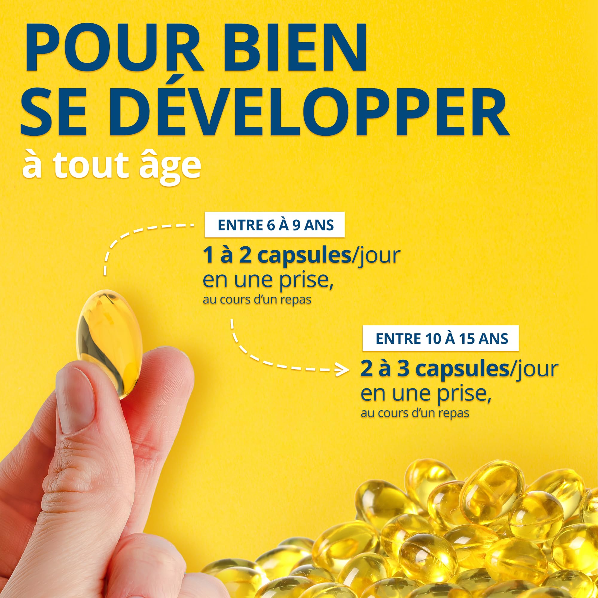 OM3 - Junior- Huile de poissons concentrée à 65% d'Oméga-3 et de Vitamine D-Pour enfants et adolescents- 45 capsules à avaler ou mâcher (Lot de 2)