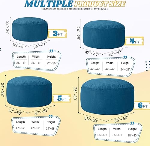 Miniatura 2 de HABUTWAY Silla Puf de 4 Pies, Sillas Puf Gigantes para Adultos, Sillas Puf Grandes con Relleno de Espuma Viscoelástica, Sillas Puf Grandes con Funda