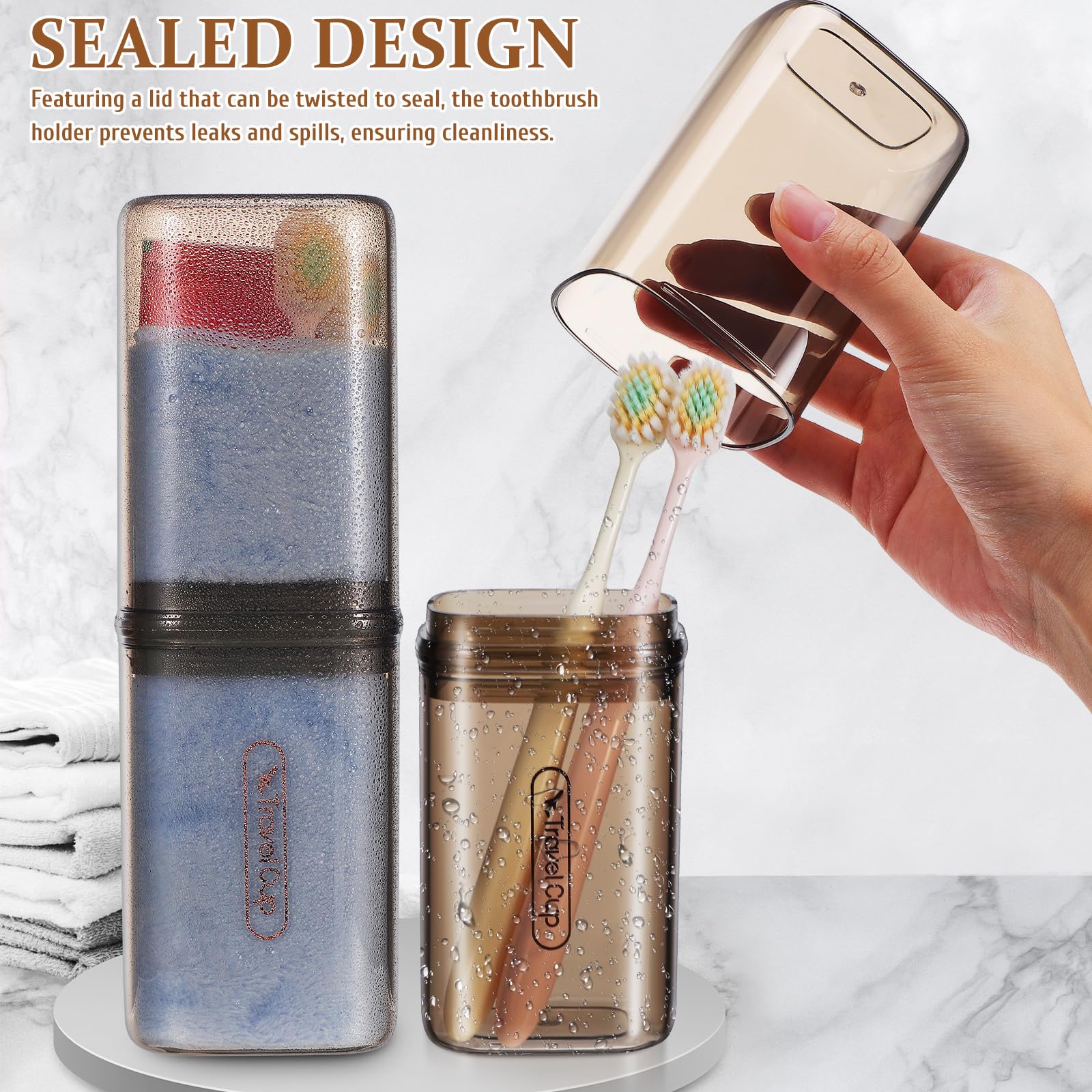 Travel Toothbrush Holder, Portable Toothbrush Case with Cover, Toothbrush Cup Mouth Wash Cup Storage Container for Bathroom Trip (Coffee)