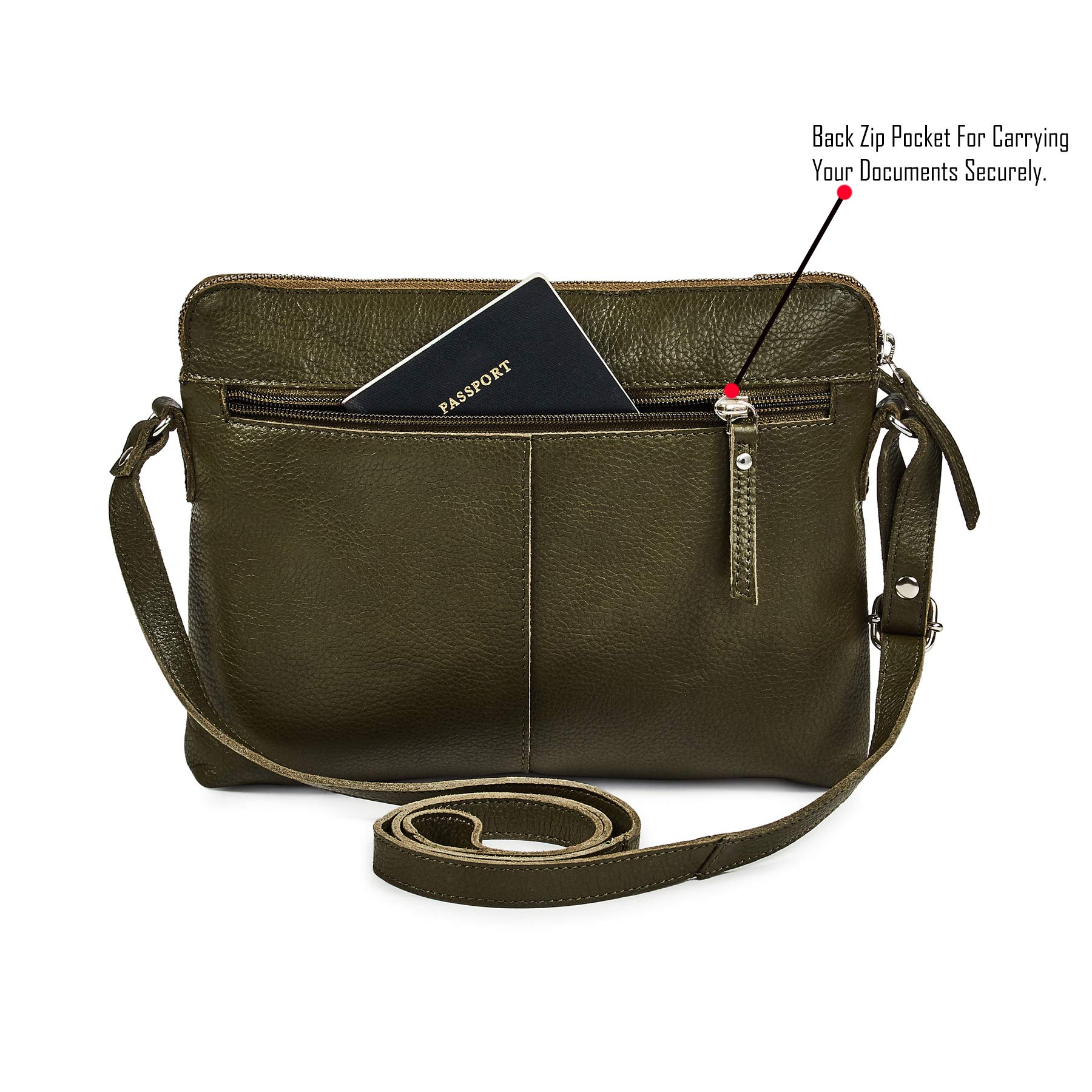 Leather Crossbody Bags for Women Small Soft Genuine Pebbled Sling Shoulder Handbag Crossover Purse with Full Adjustable Strap (): Olive Nappa