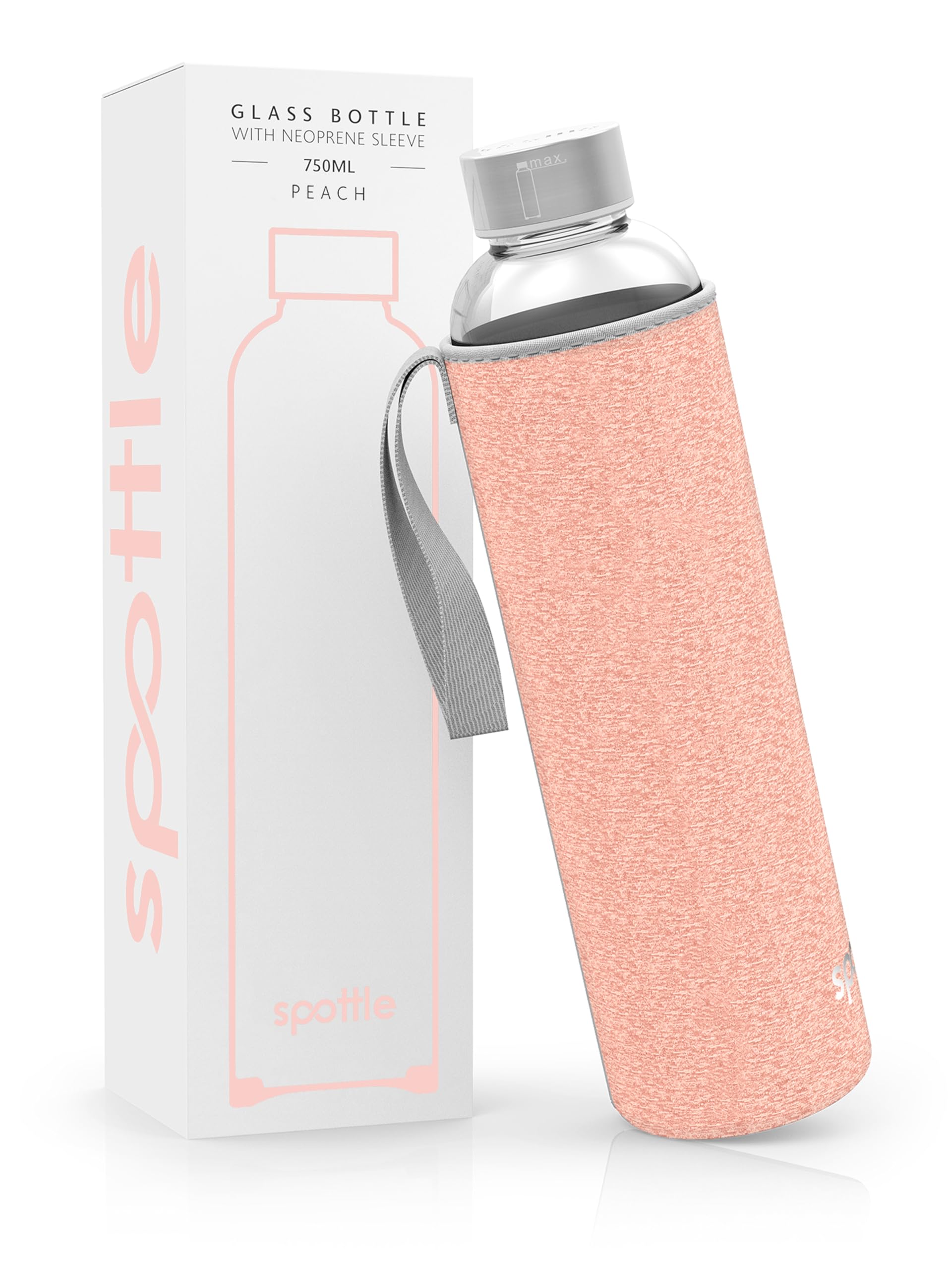 Spottle Glass Bottle 750 ml Suitable For Carbonated Acid Glass Drinking Bottle With Protective Cover Bamboo Screw Cap Robust Leak-Proof And Bpa-Free Dishwasher Safe