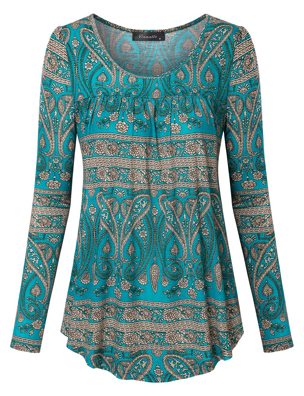 Women's Long Sleeve Scoop Neck Pleated Tunic Shirt