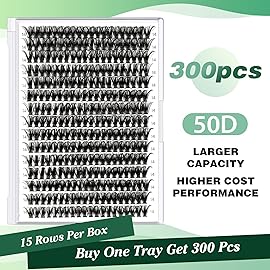 Lash Clusters 300pcs Eyelash Clusters 50D 0.07D Curl 13mm DIY Eyelash Extension KEYYOU Large Tray Volume Soft&Natural Individual Lashes(50D-0.07D,13)