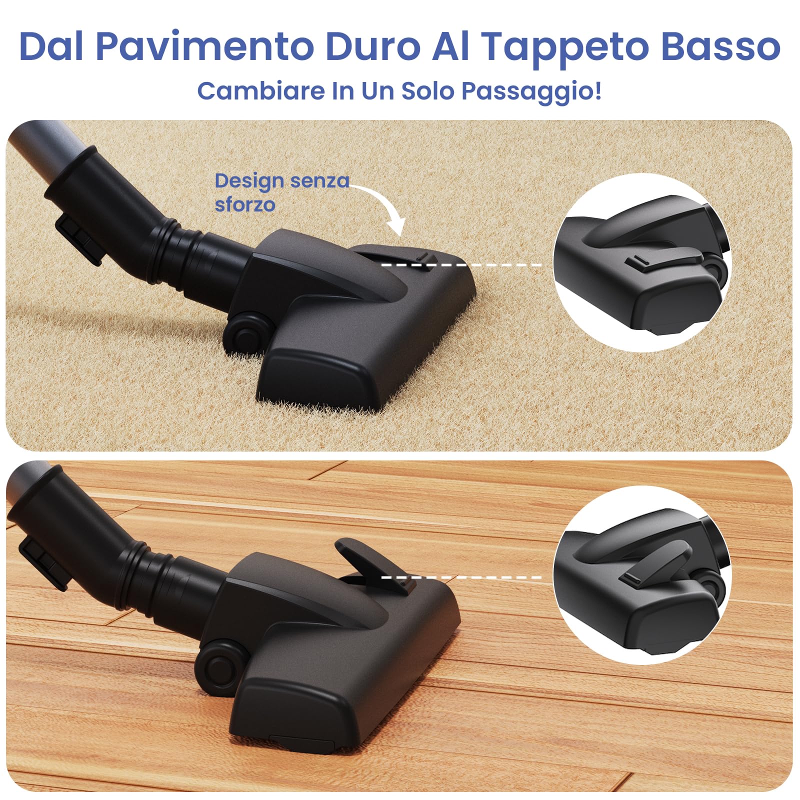VersLife C8PRO Aspirapolvere con Filo, Scopa Elettrica 30KPa 600W con Bocchetta Senza Spazzola, Aspirapolvere Potente con Cavo da 5M, Filtro HEPA, Tubo Telescopico, per Pavimenti, Tappeti e Tende