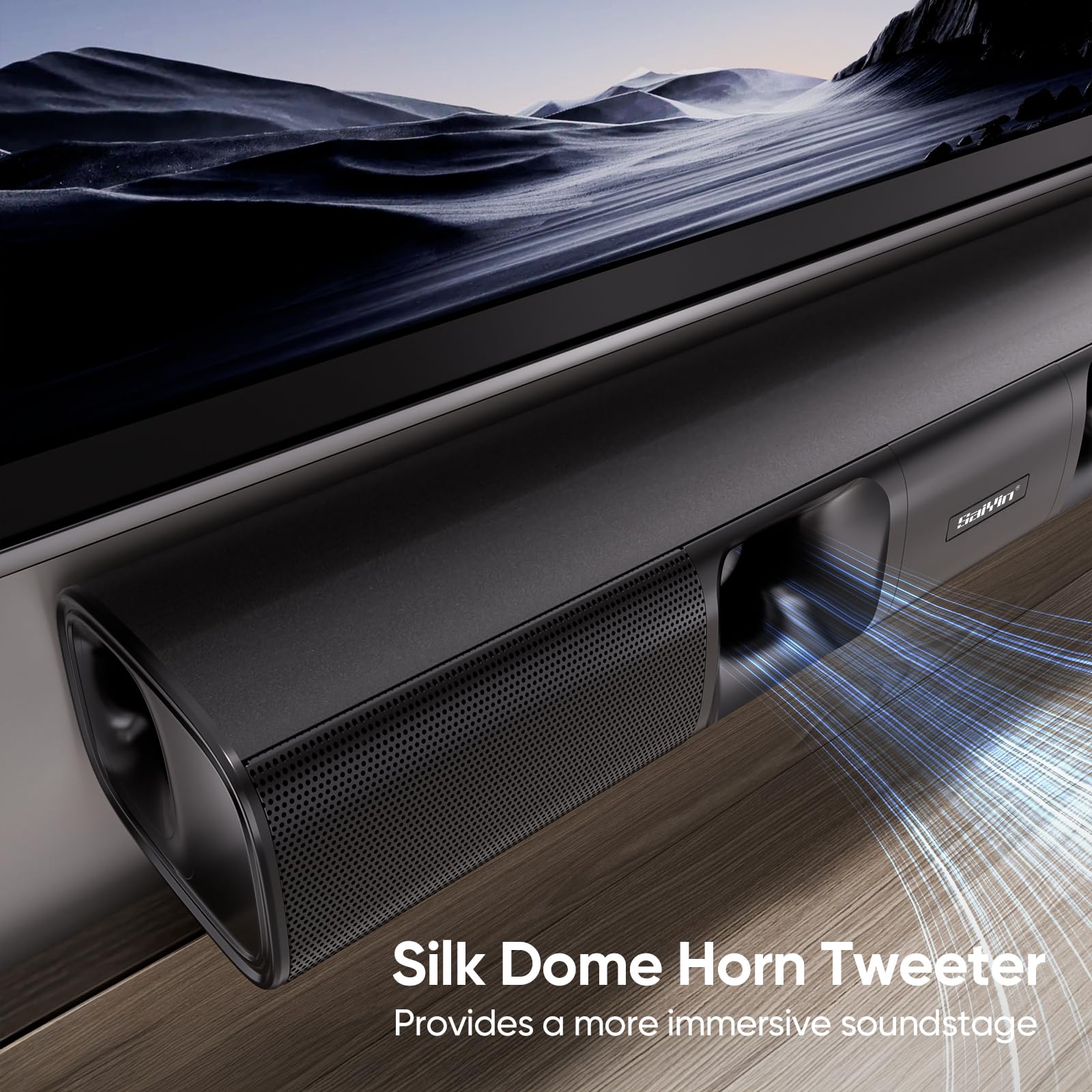Saiyin Soundbar für Smart TV, 90W Compact Soundbar TV-Lautsprecher mit Subwoofer, 2.1Channel Home Theater Surround Sound System mit knackigen Stimmen und tiefen Bässen für TV PC Projektor